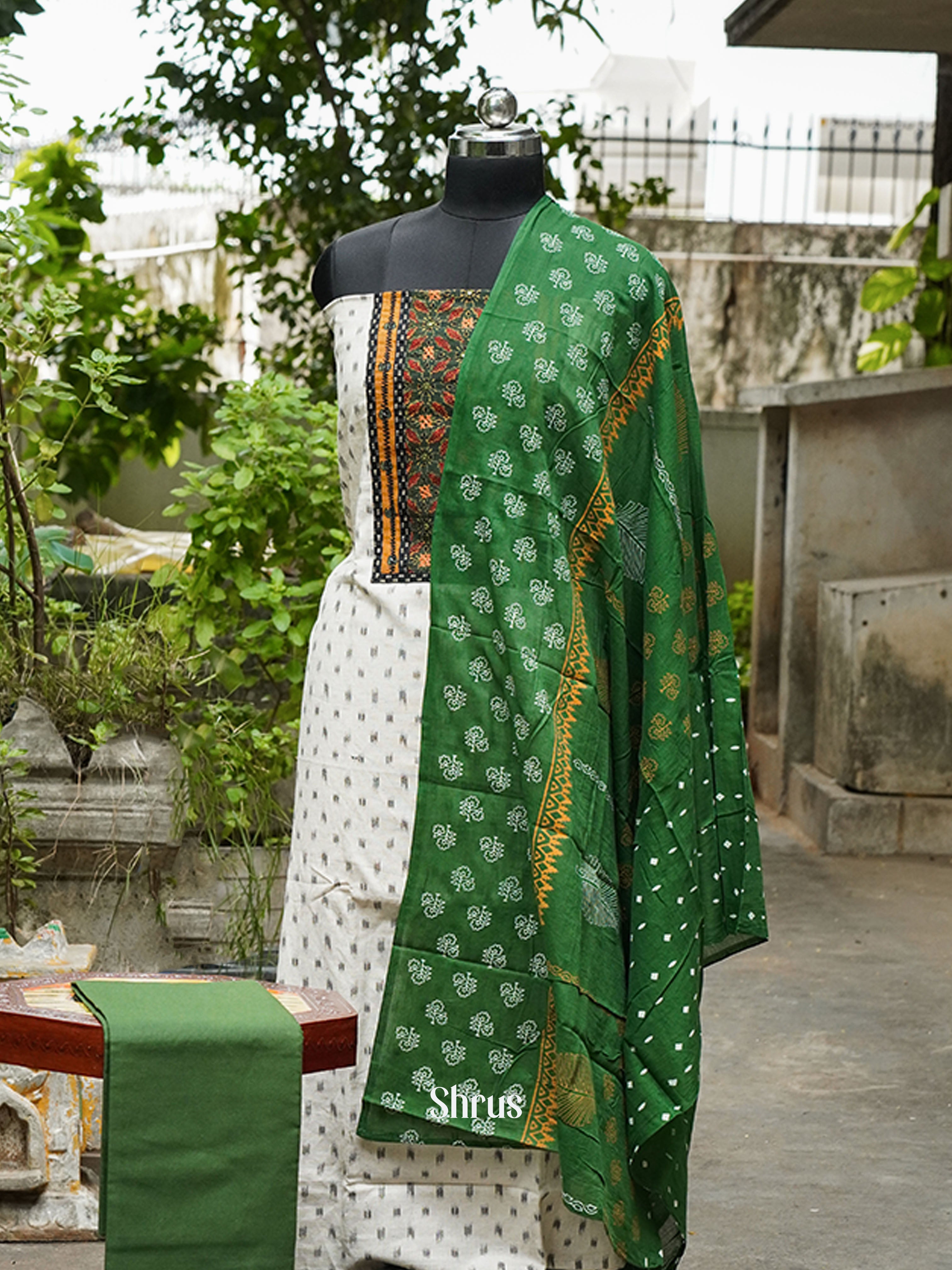 White & Green - Cotton salwar - Shop on ShrusEternity.com