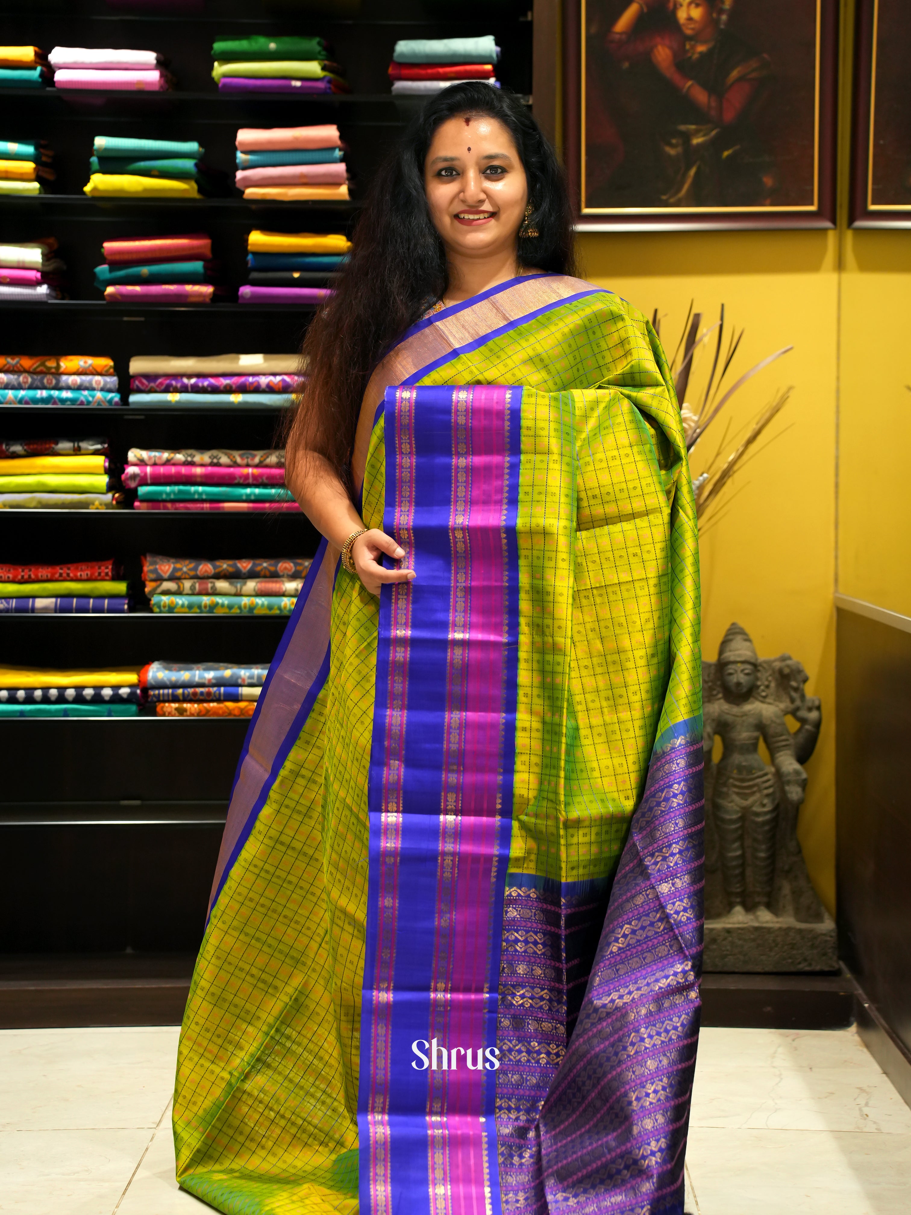 Green & Blue - Silk Cotton Saree - Shop on ShrusEternity.com