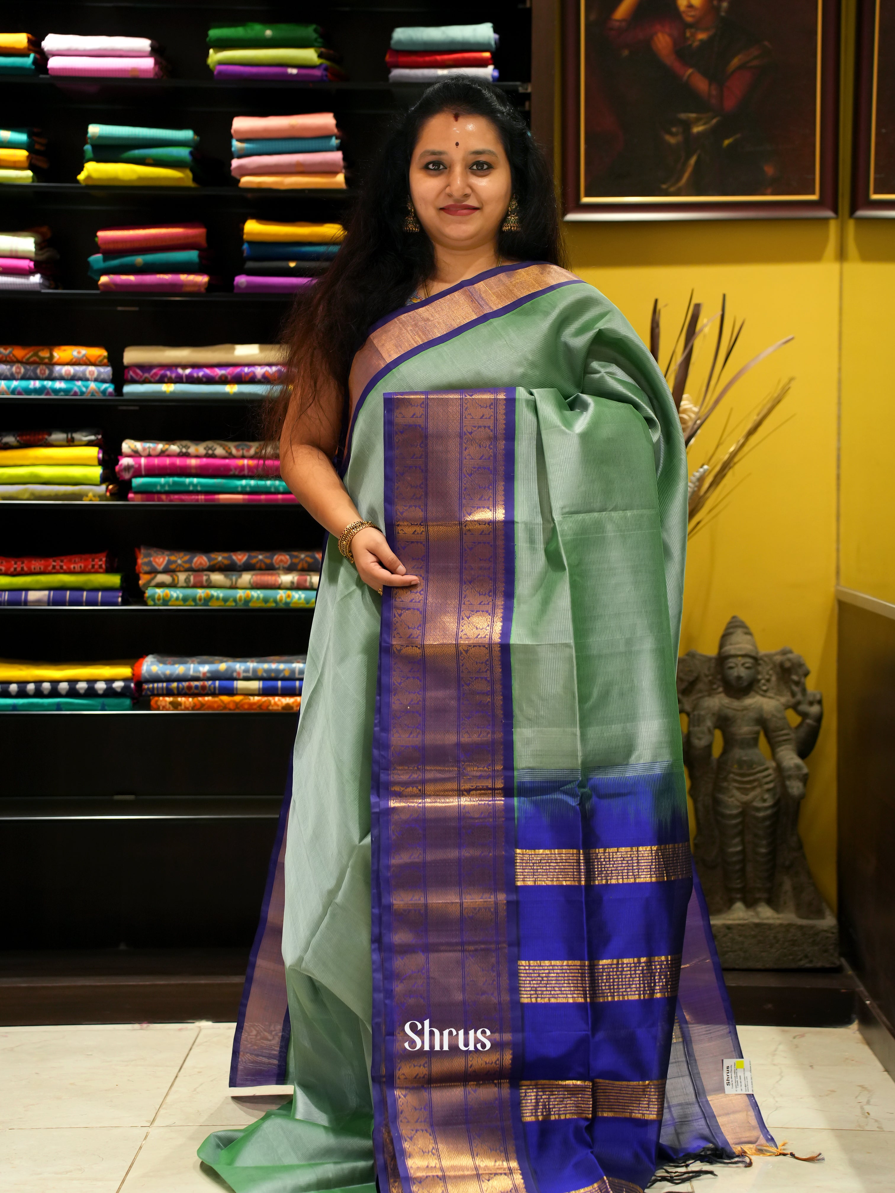 Green & Blue - Silk Cotton Saree - Shop on ShrusEternity.com