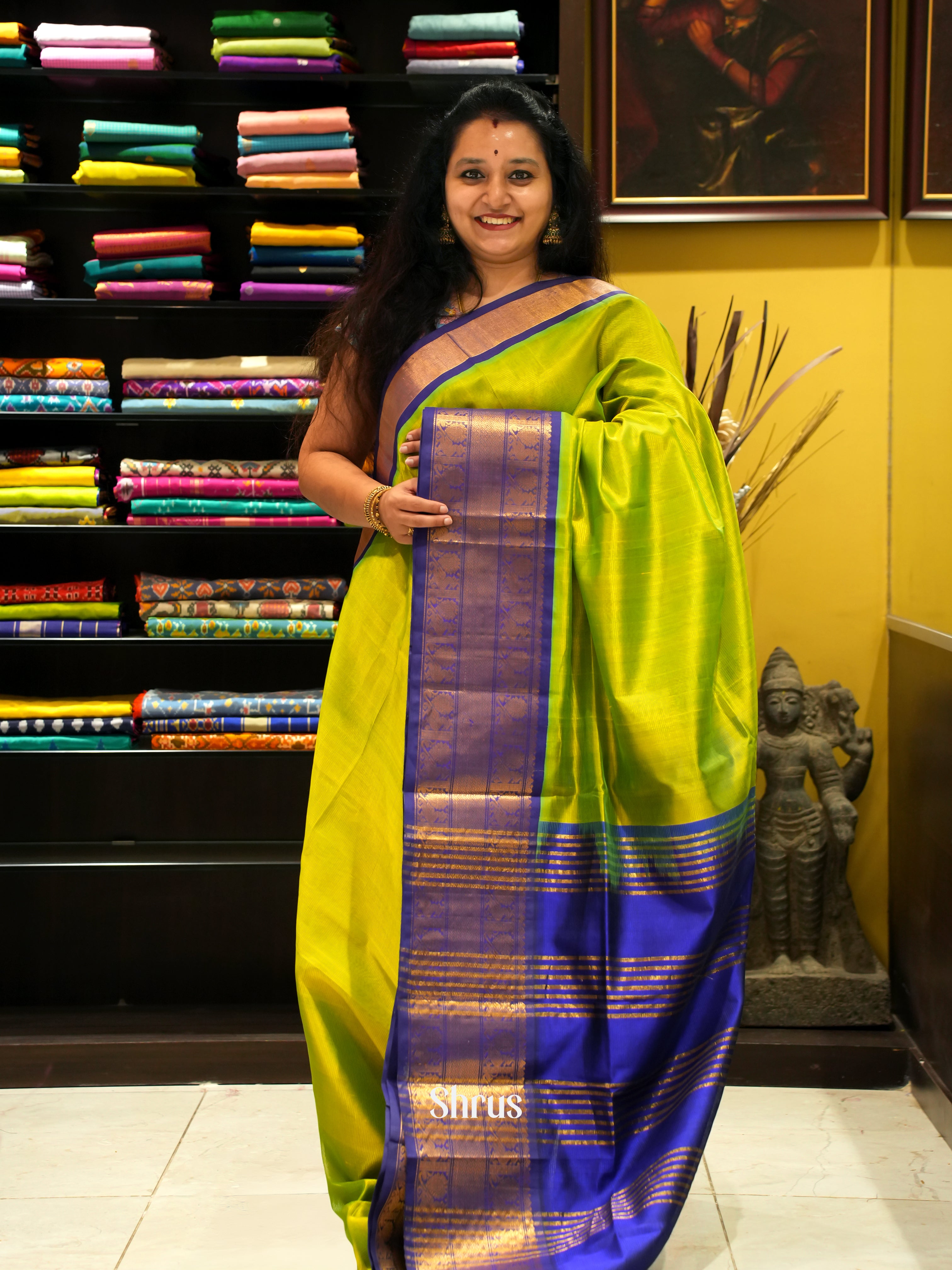 Green & Blue - Silk Cotton Saree - Shop on ShrusEternity.com