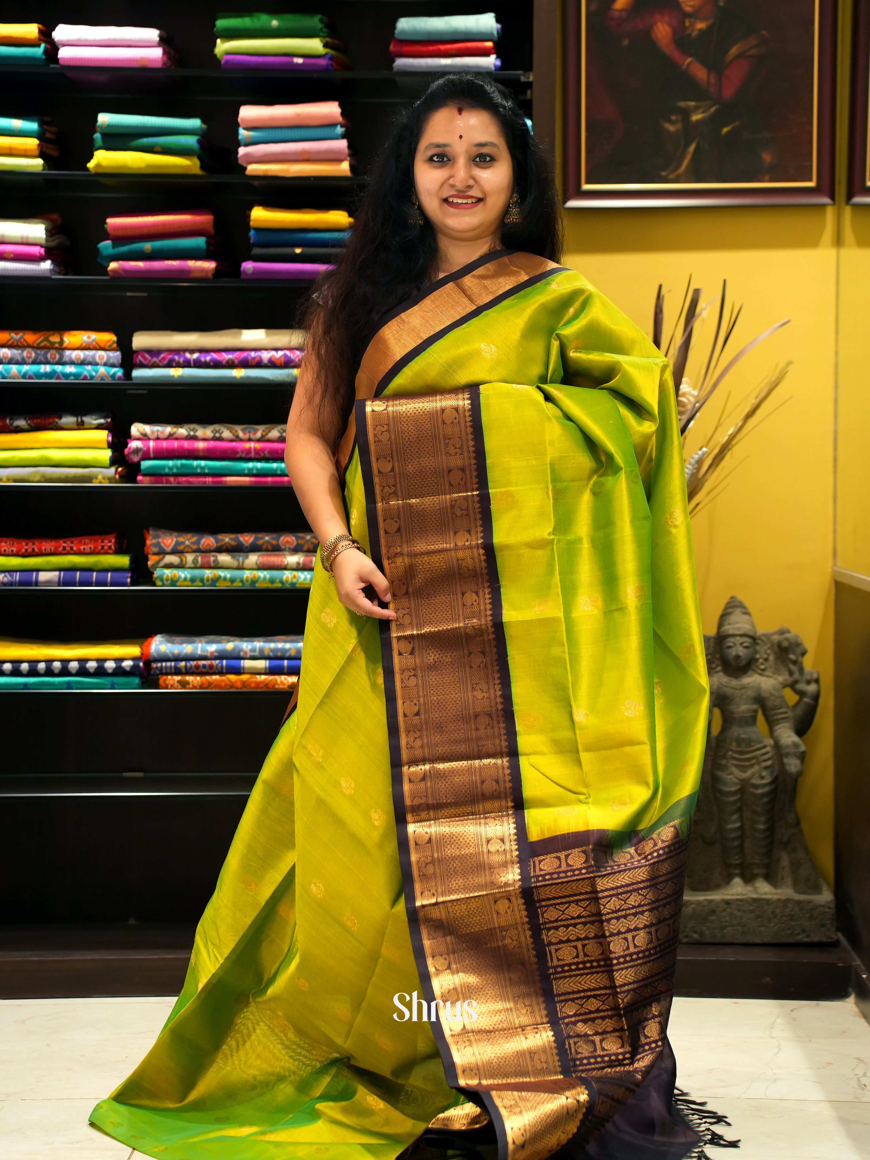 Green & Brown - Silk Cotton Saree - Shop on ShrusEternity.com