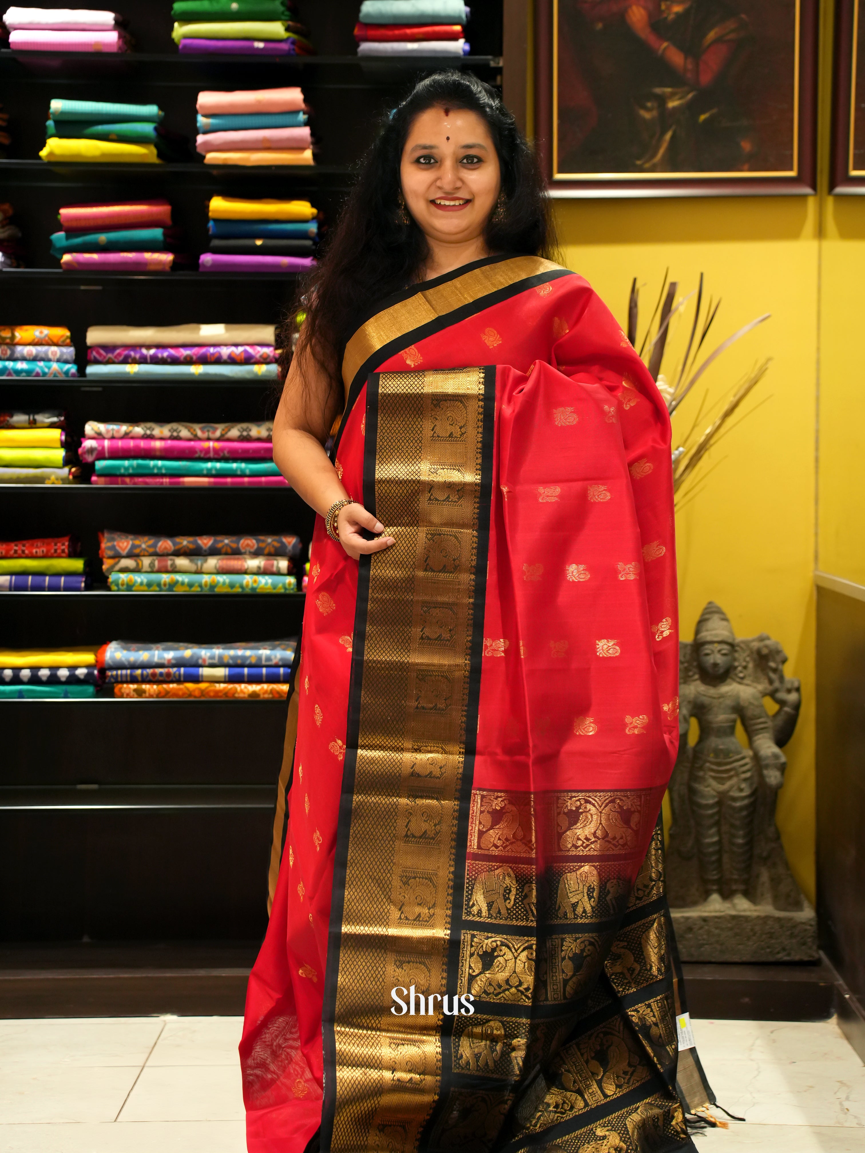 Red & Black - Silk Cotton Saree - Shop on ShrusEternity.com
