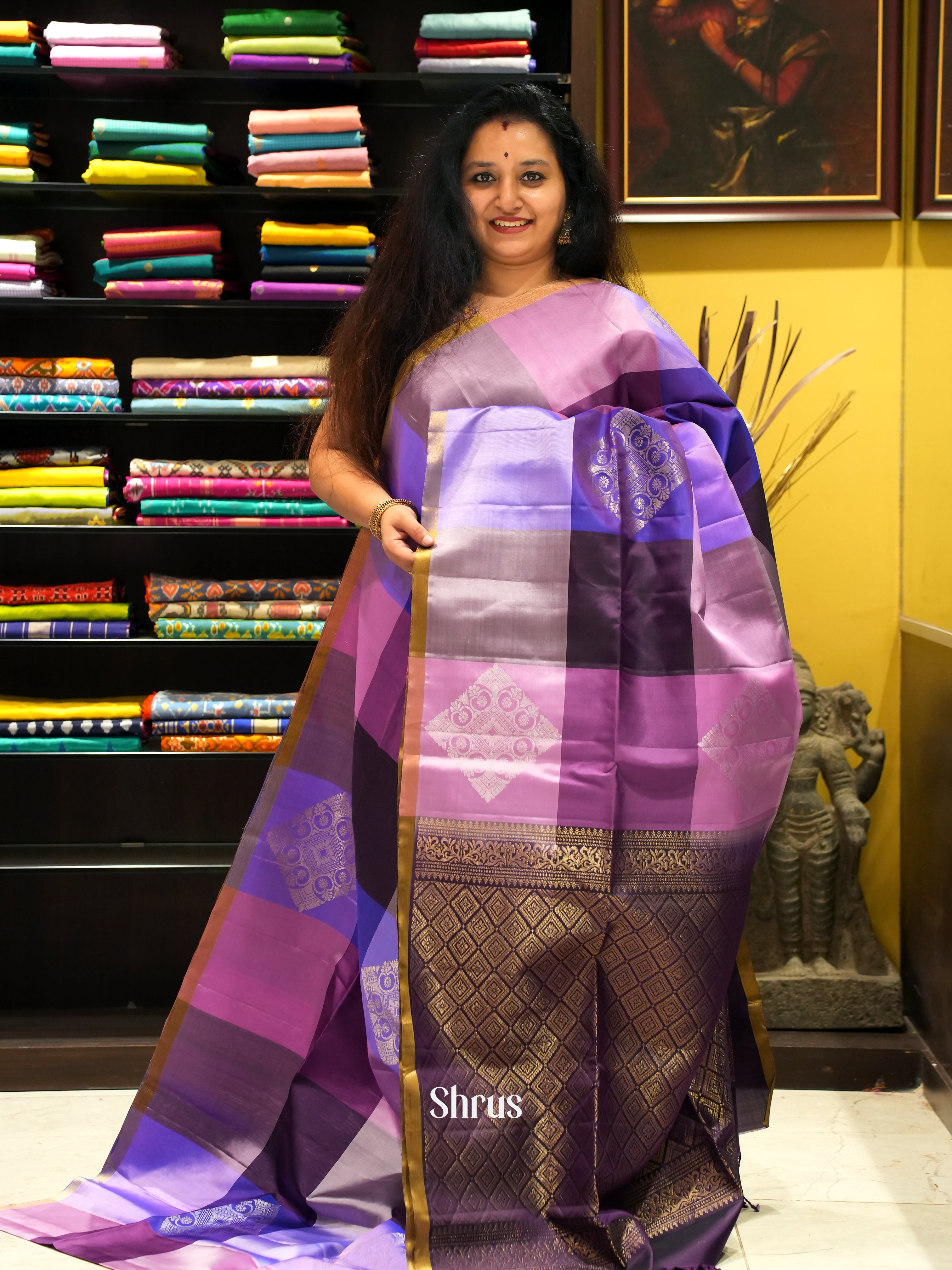 Multicolor & Violet - Soft Silk Saree - Shop on ShrusEternity.com