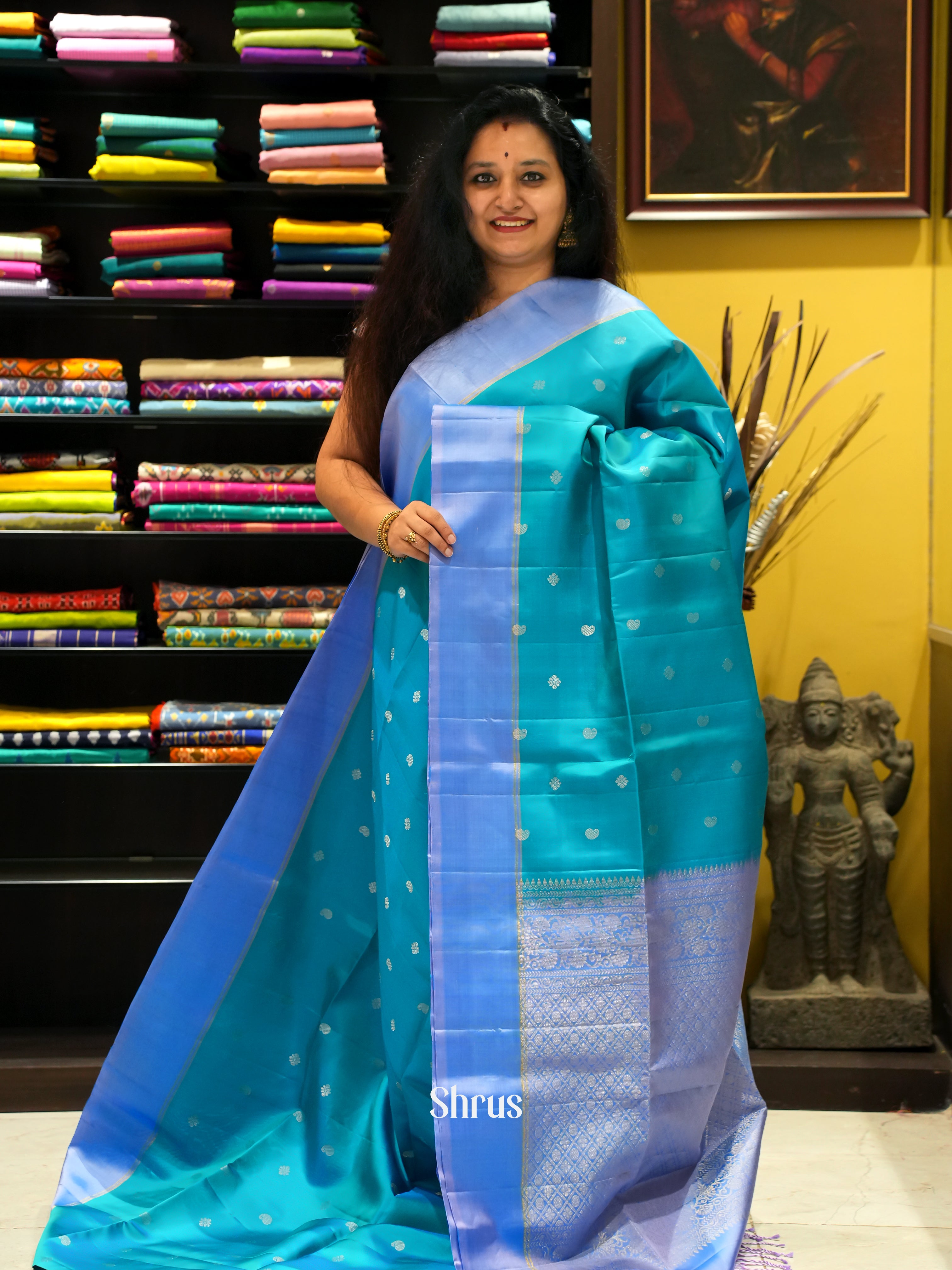 Blue & Lavender - Soft Silk Saree - Shop on ShrusEternity.com