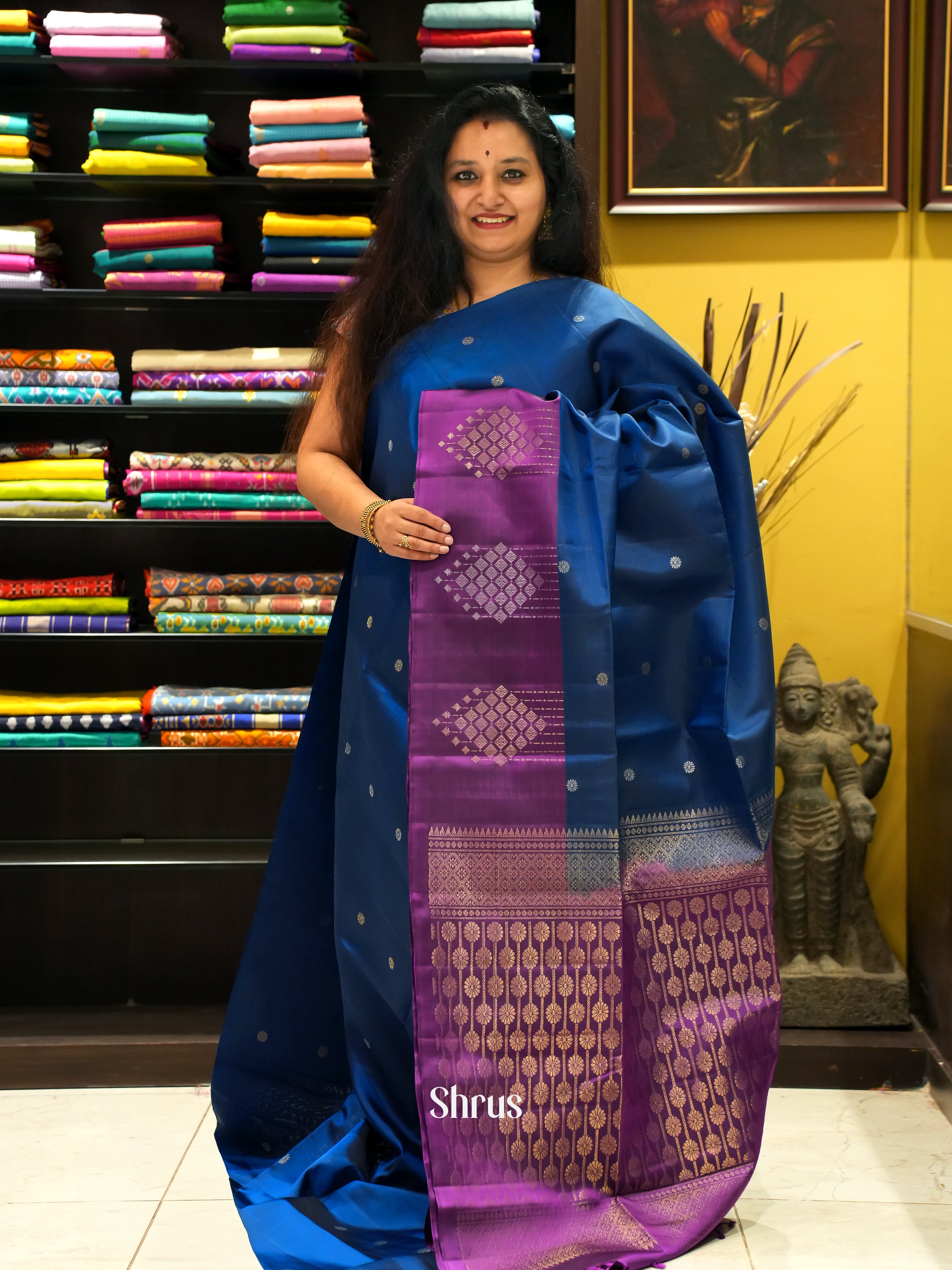 Blue & Purple - Soft Silk Saree - Shop on ShrusEternity.com