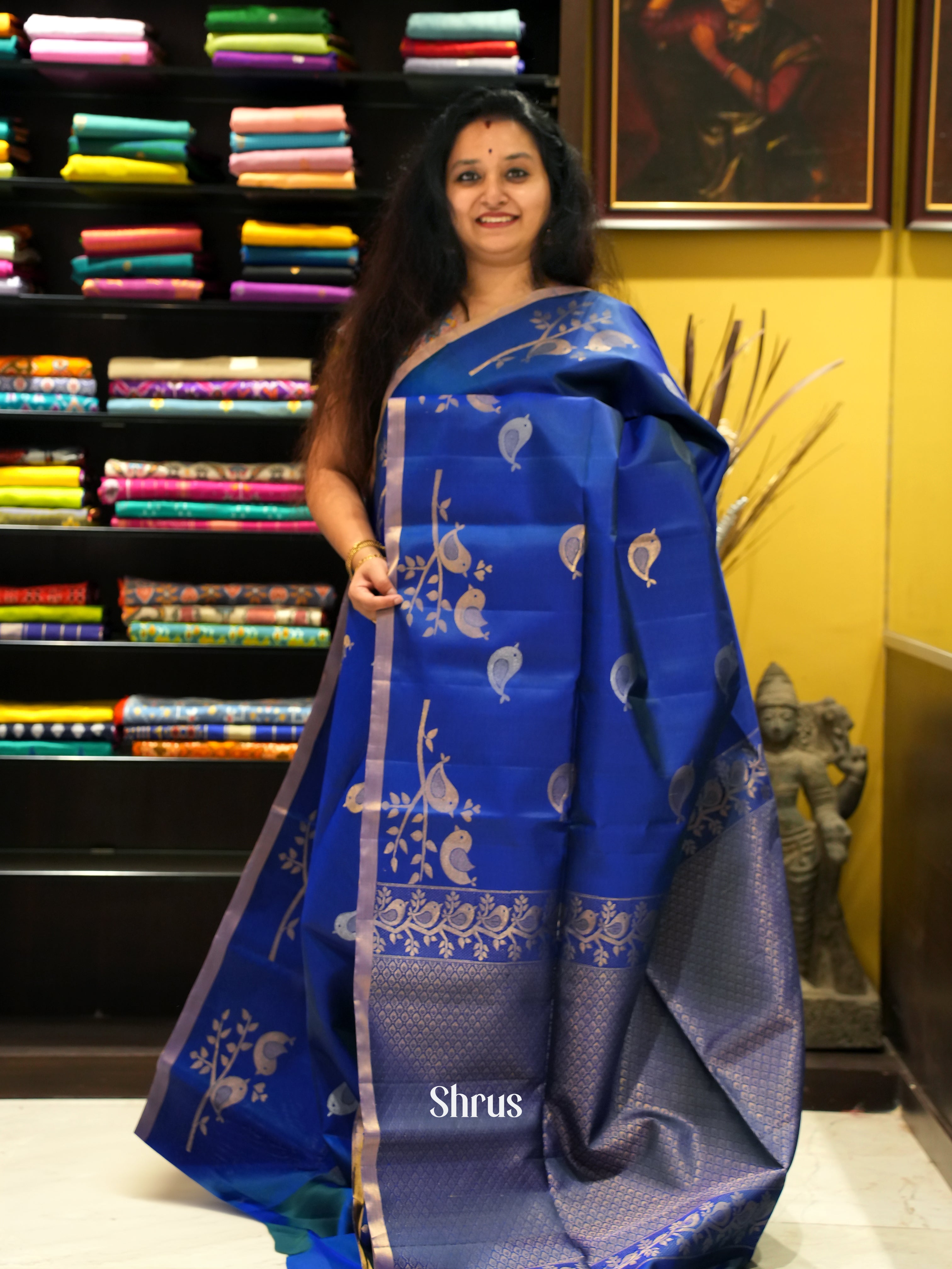 Blue(Single Tone) - Soft Silk Saree - Shop on ShrusEternity.com