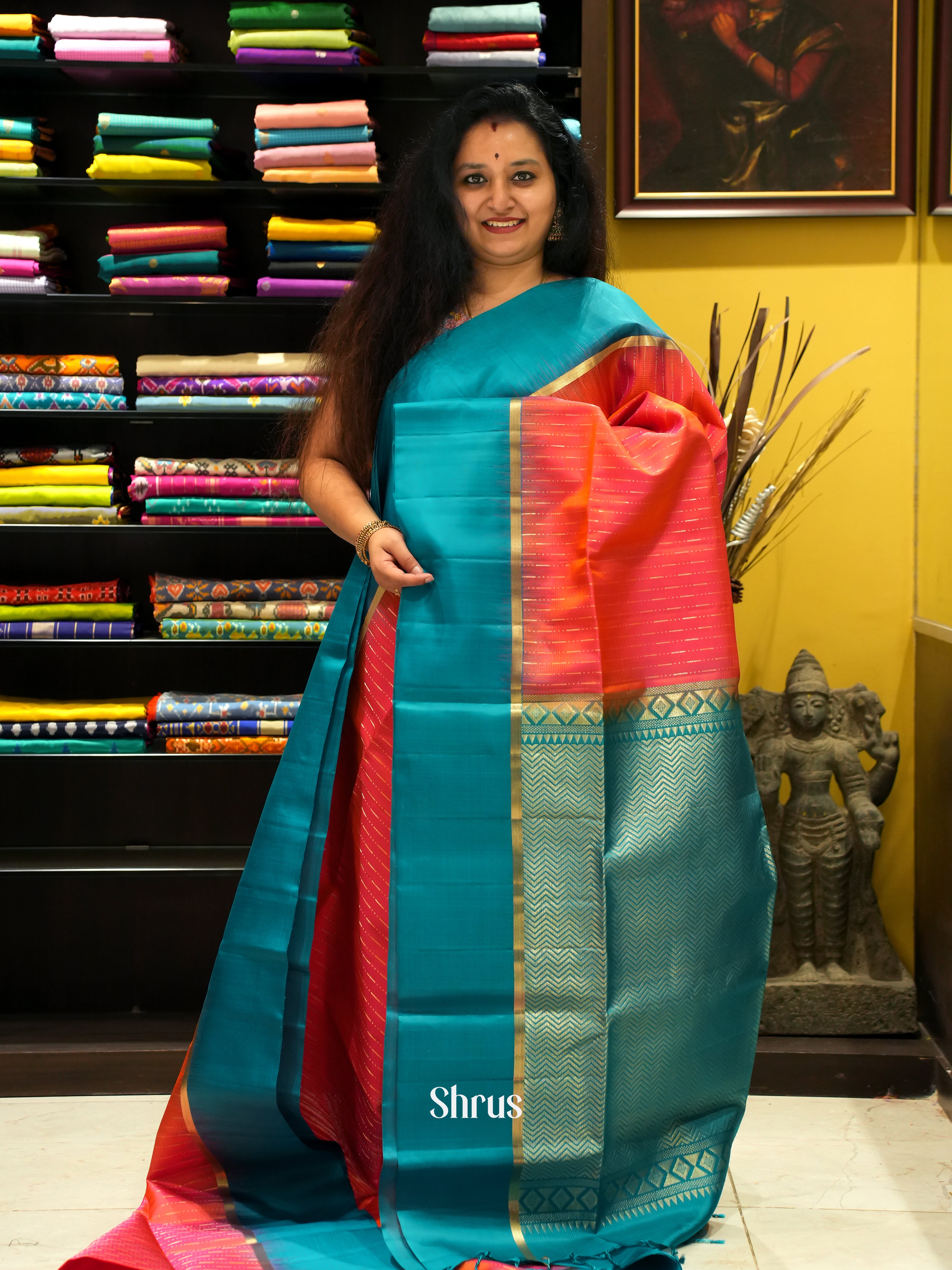 Red & Blue - Soft Silk Saree - Shop on ShrusEternity.com