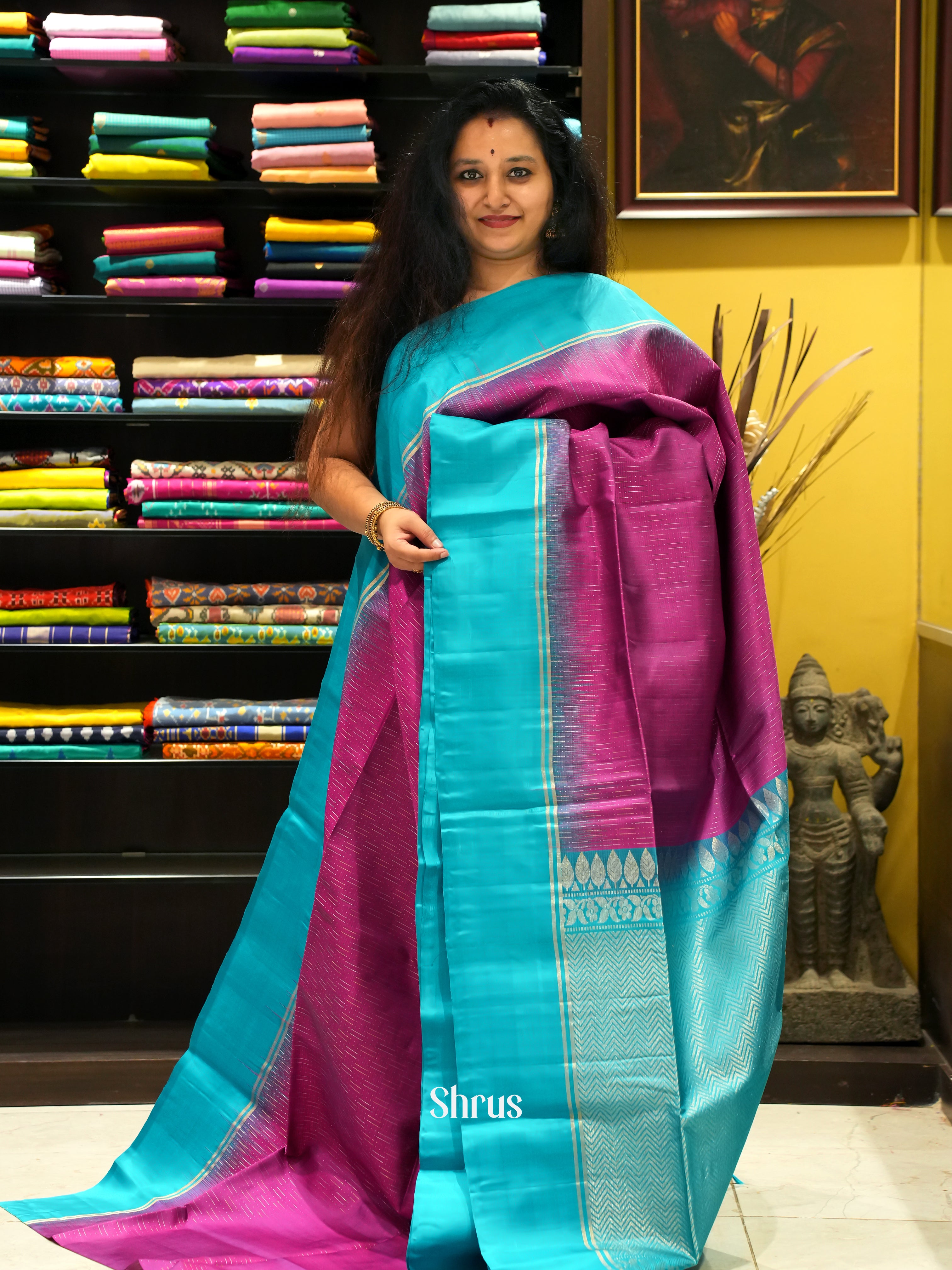 Purple & Blue - Soft Silk Saree - Shop on ShrusEternity.com
