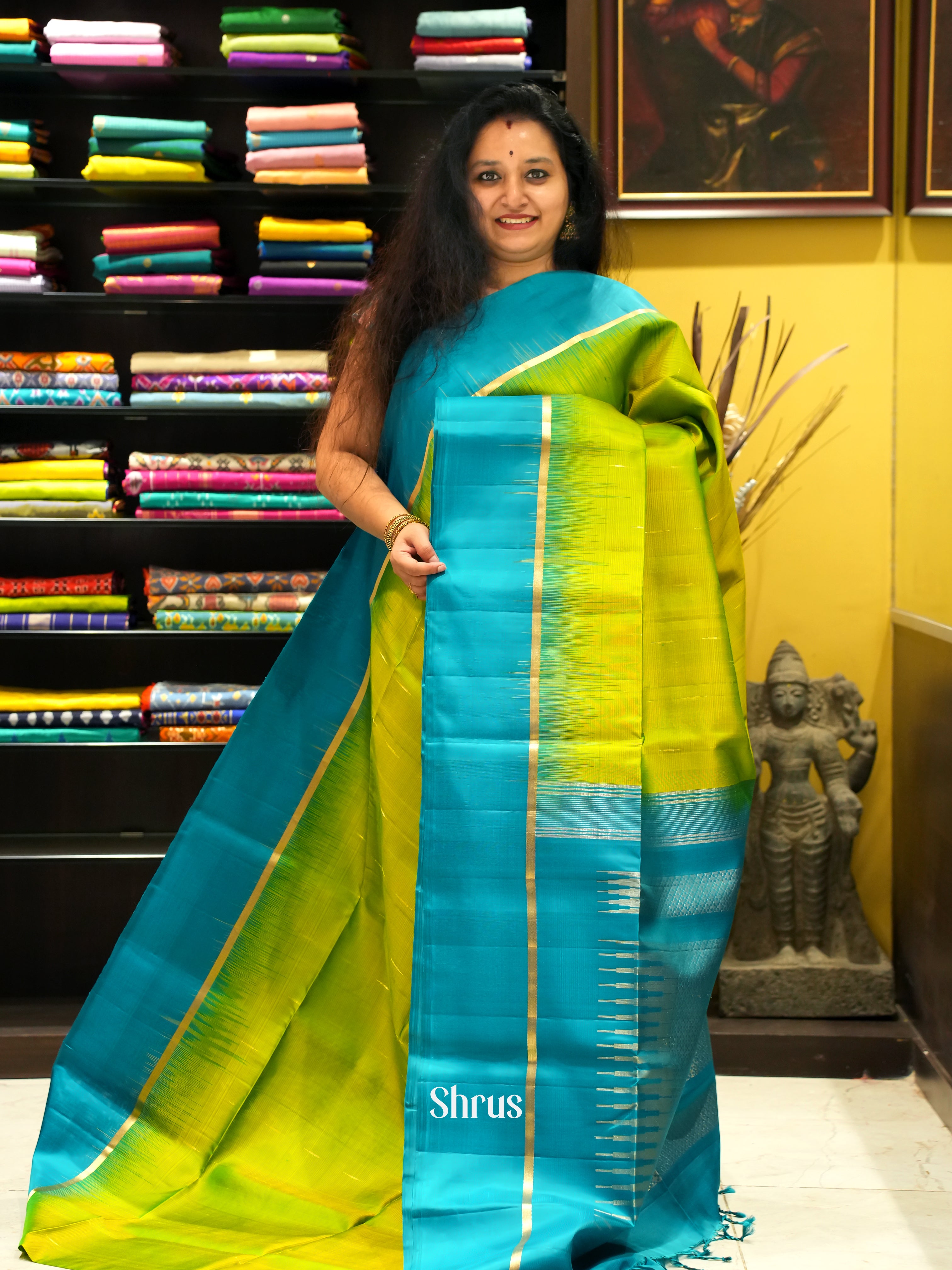 Green & Blue - Soft Silk Saree - Shop on ShrusEternity.com