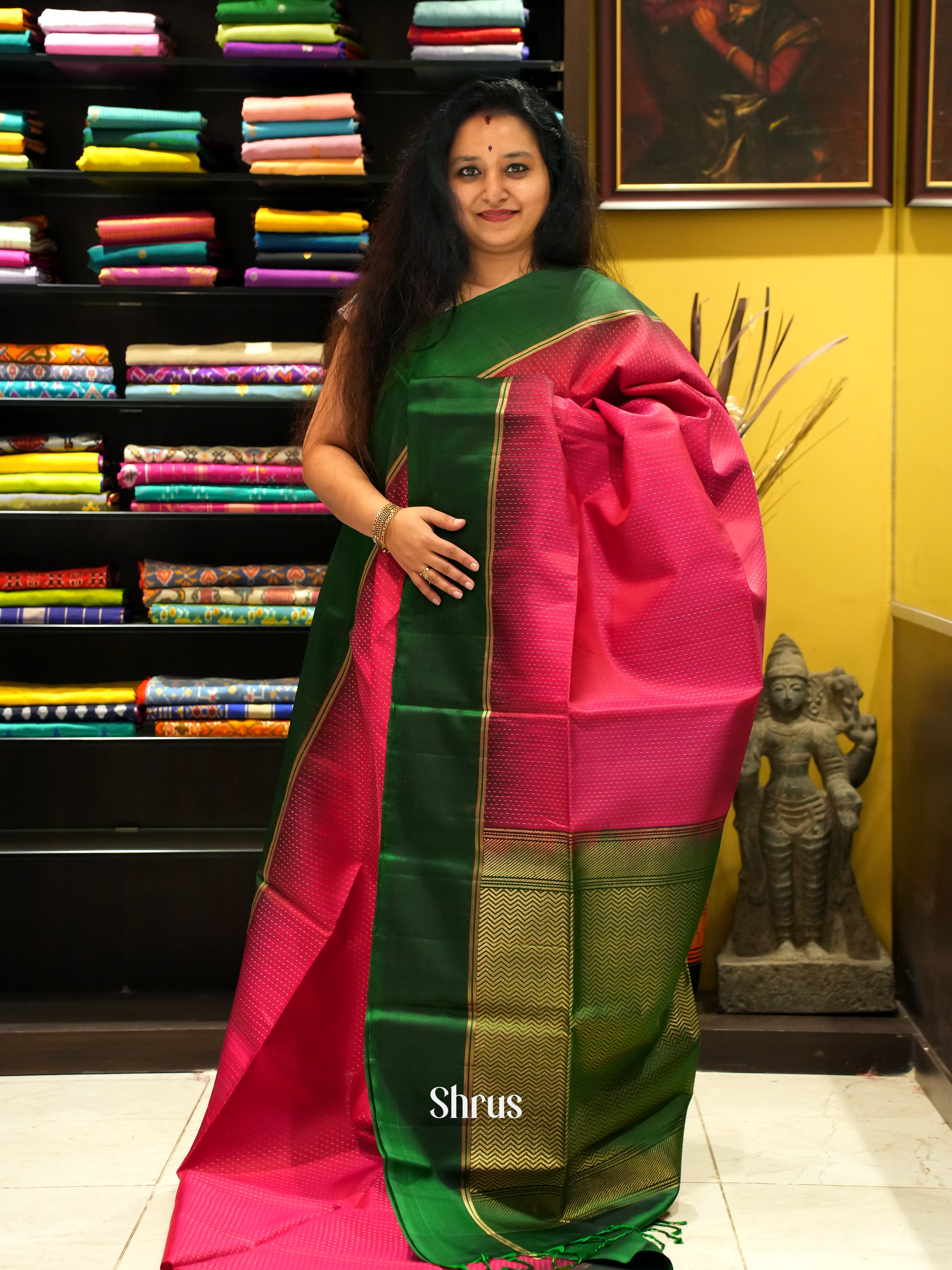 Pink & Green - Soft Silk Saree - Shop on ShrusEternity.com