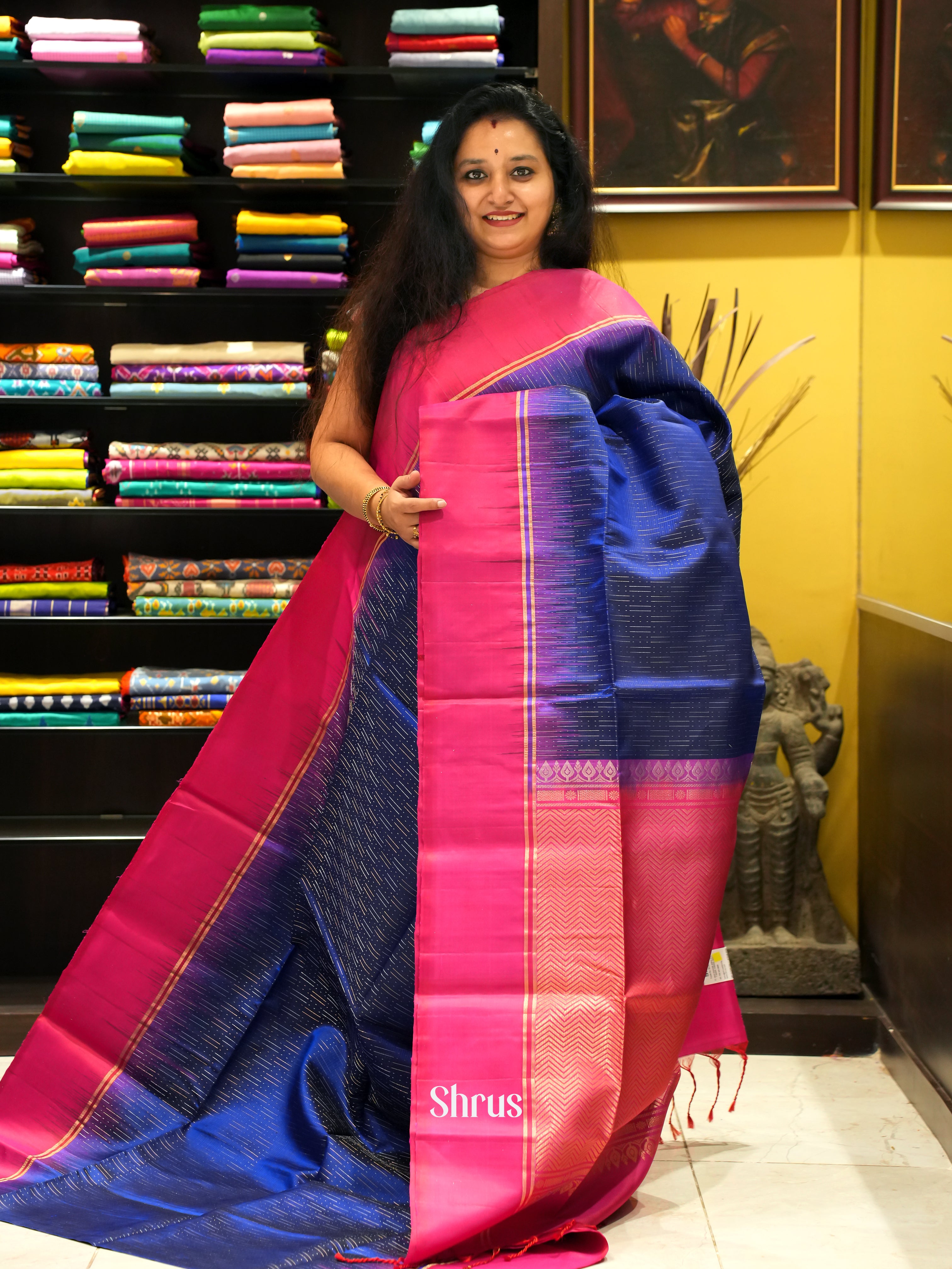 Blue & Reddish Pink - Soft Silk Saree - Shop on ShrusEternity.com
