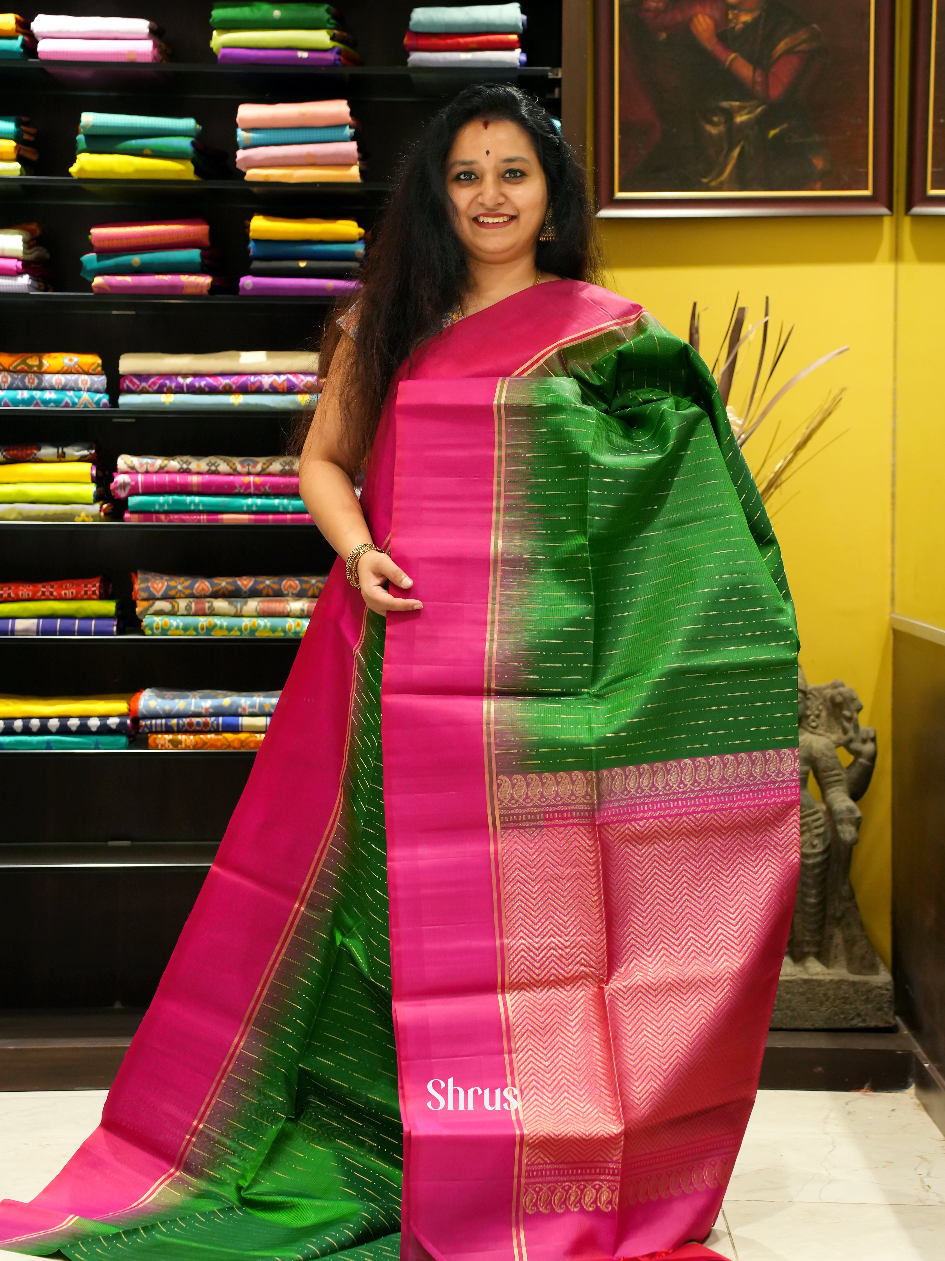 Green & Red - Soft Silk Saree - Shop on ShrusEternity.com