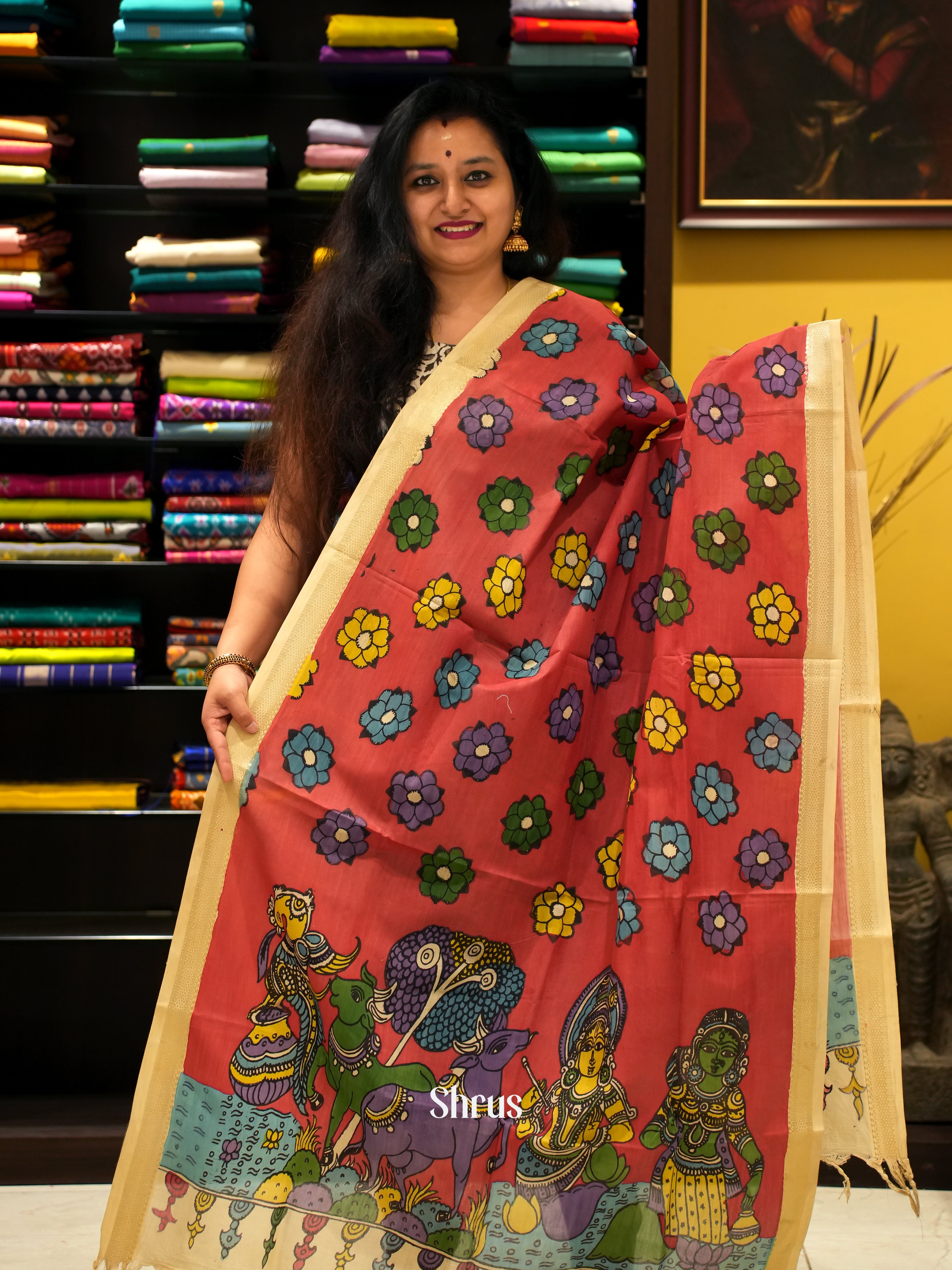 Red & Cream - Penkalamkari - Shop on ShrusEternity.com