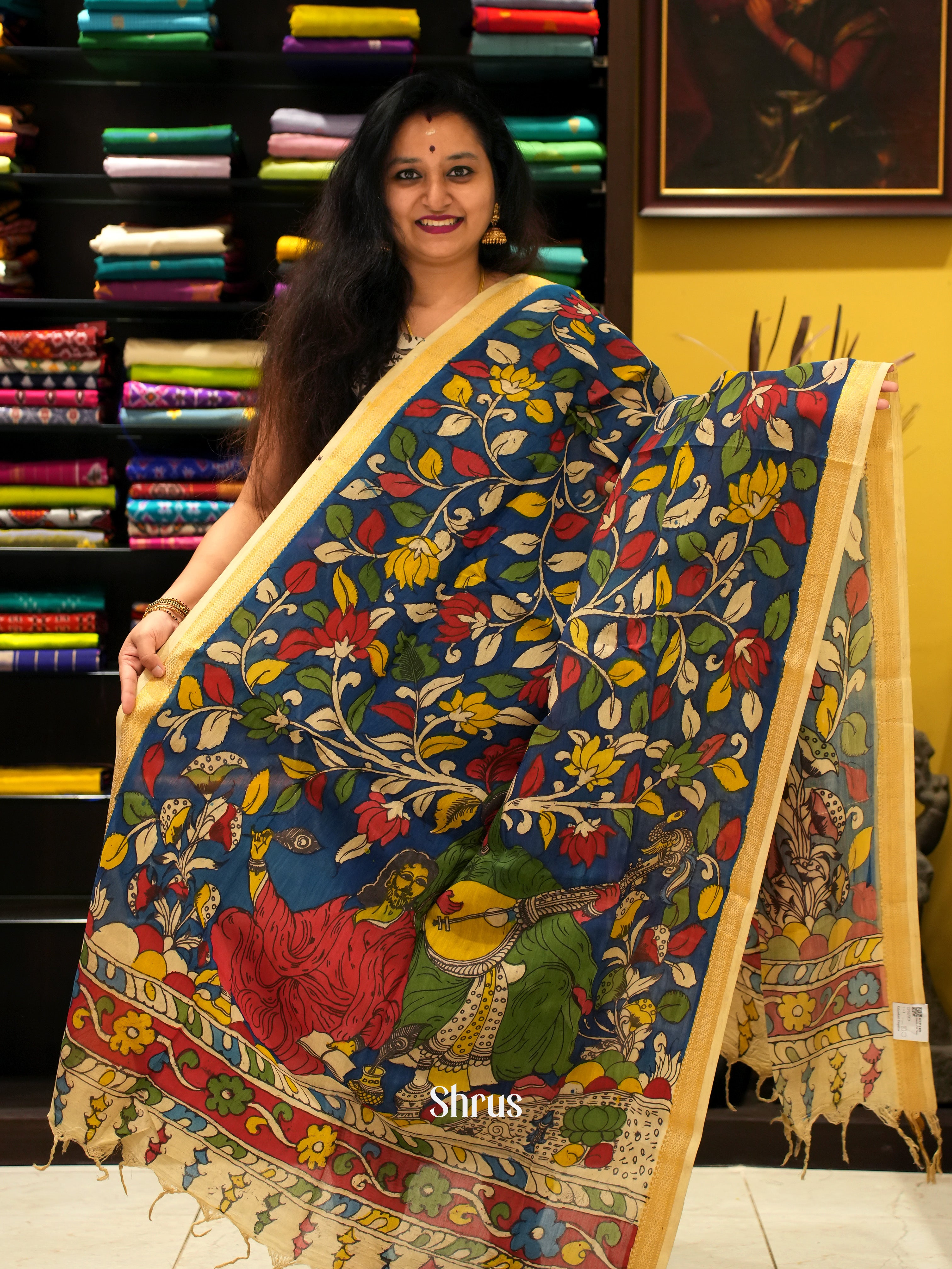 Blue & Cream - Penkalamkari - Shop on ShrusEternity.com