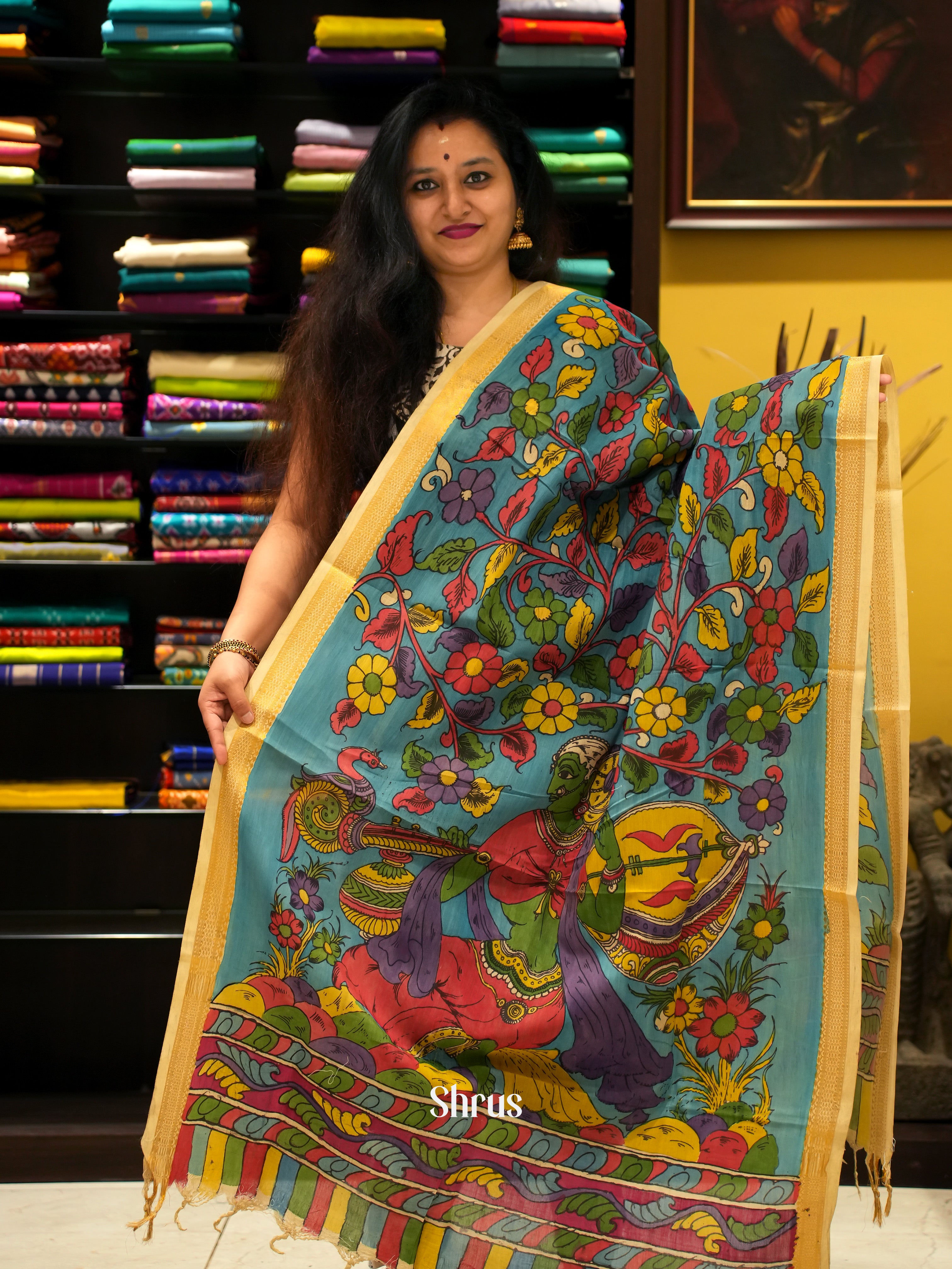Blue & Cream - Penkalamkari - Shop on ShrusEternity.com