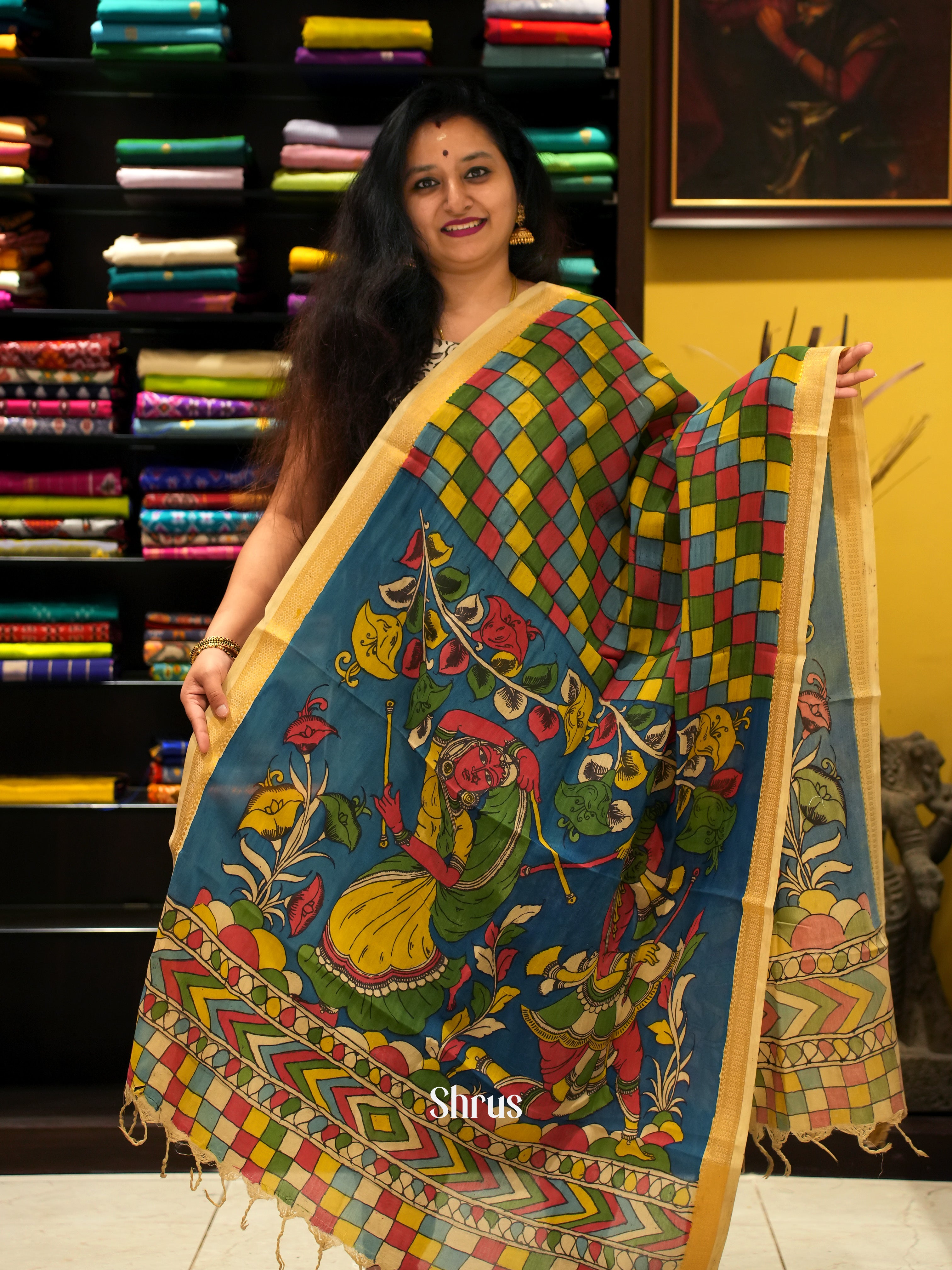 Blue & Cream - Penkalamkari - Shop on ShrusEternity.com