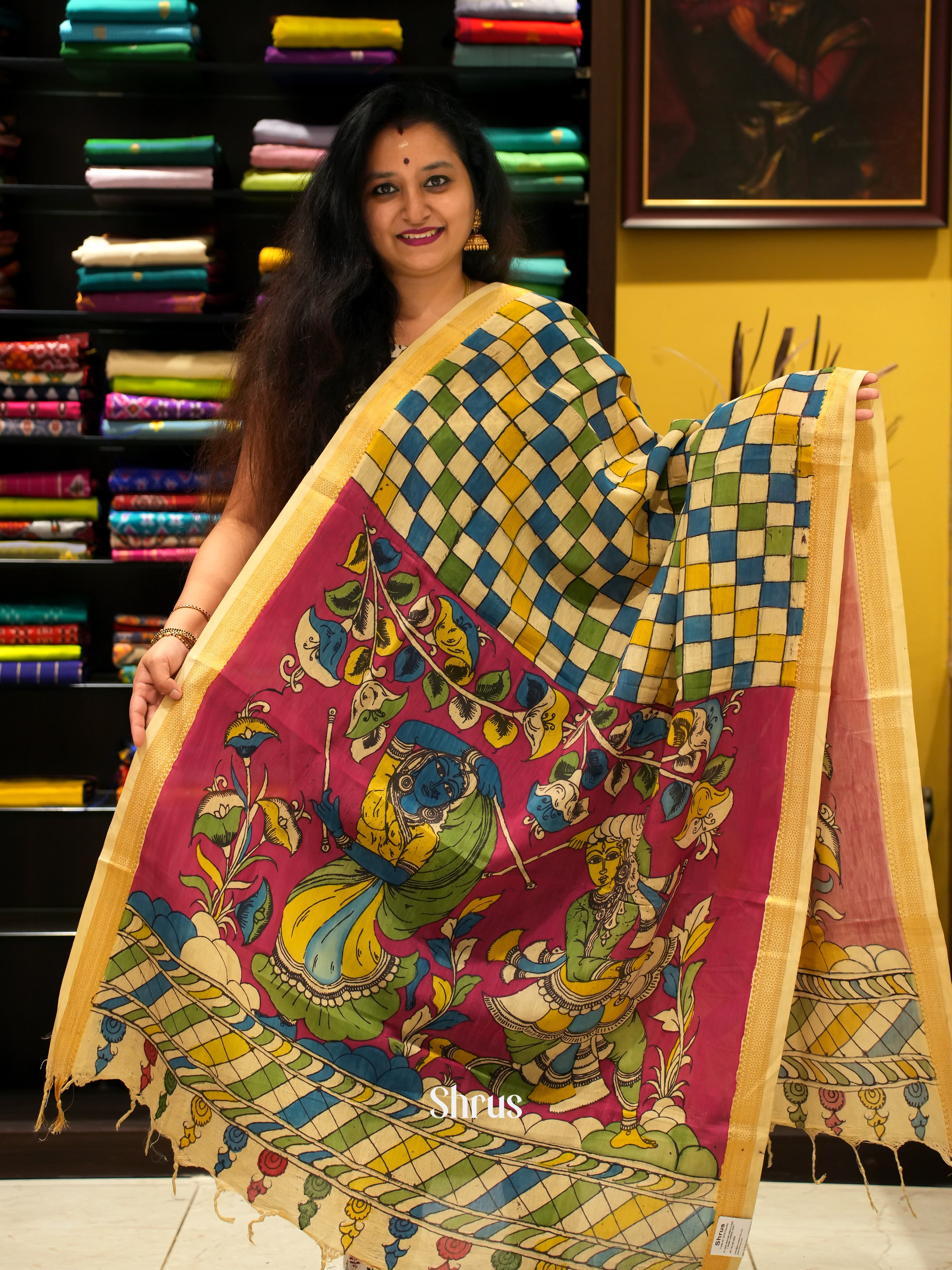 Cream & Red- Penkalamkari - Shop on ShrusEternity.com