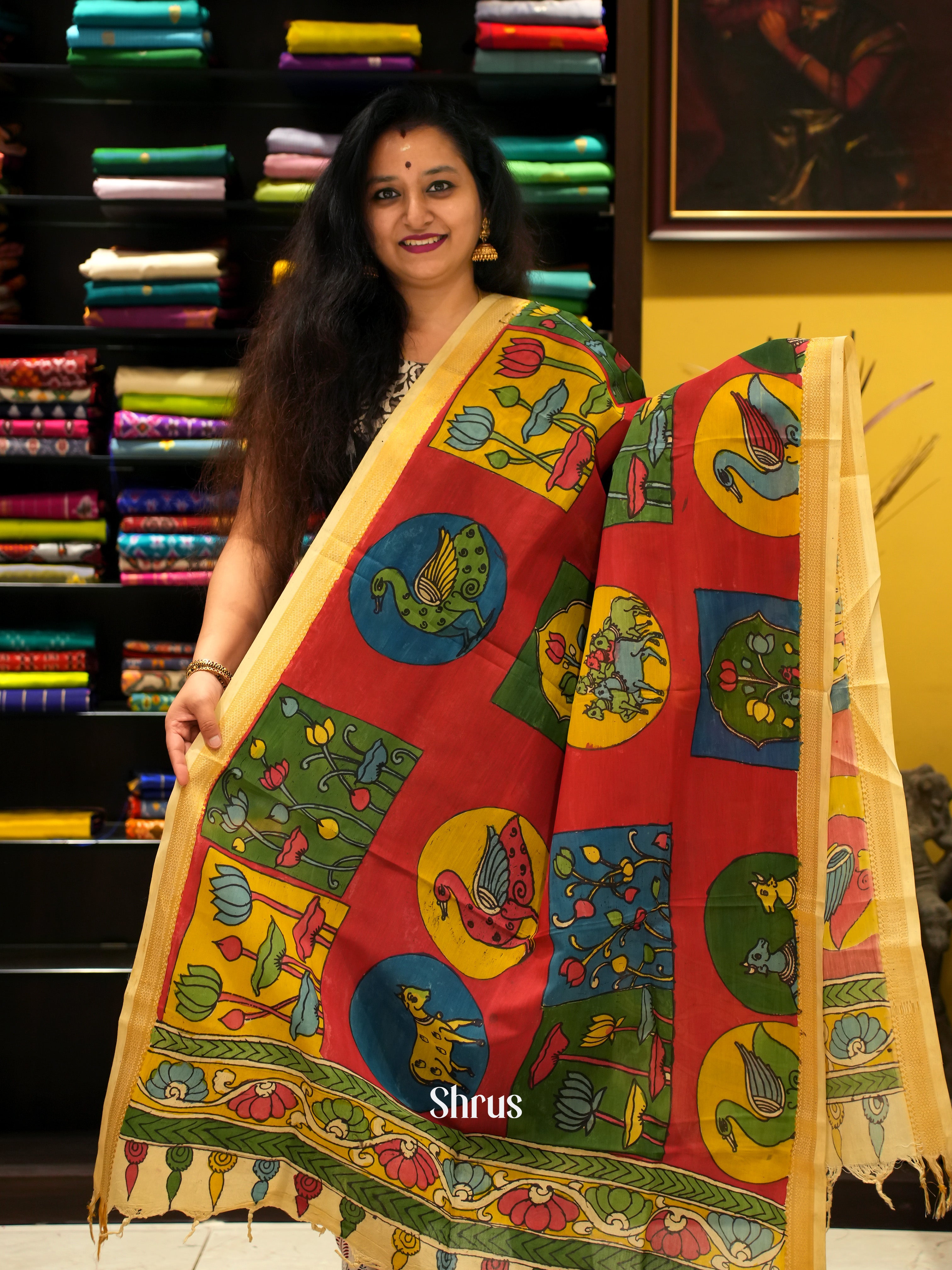 Red & Cream - Penkalamkari - Shop on ShrusEternity.com