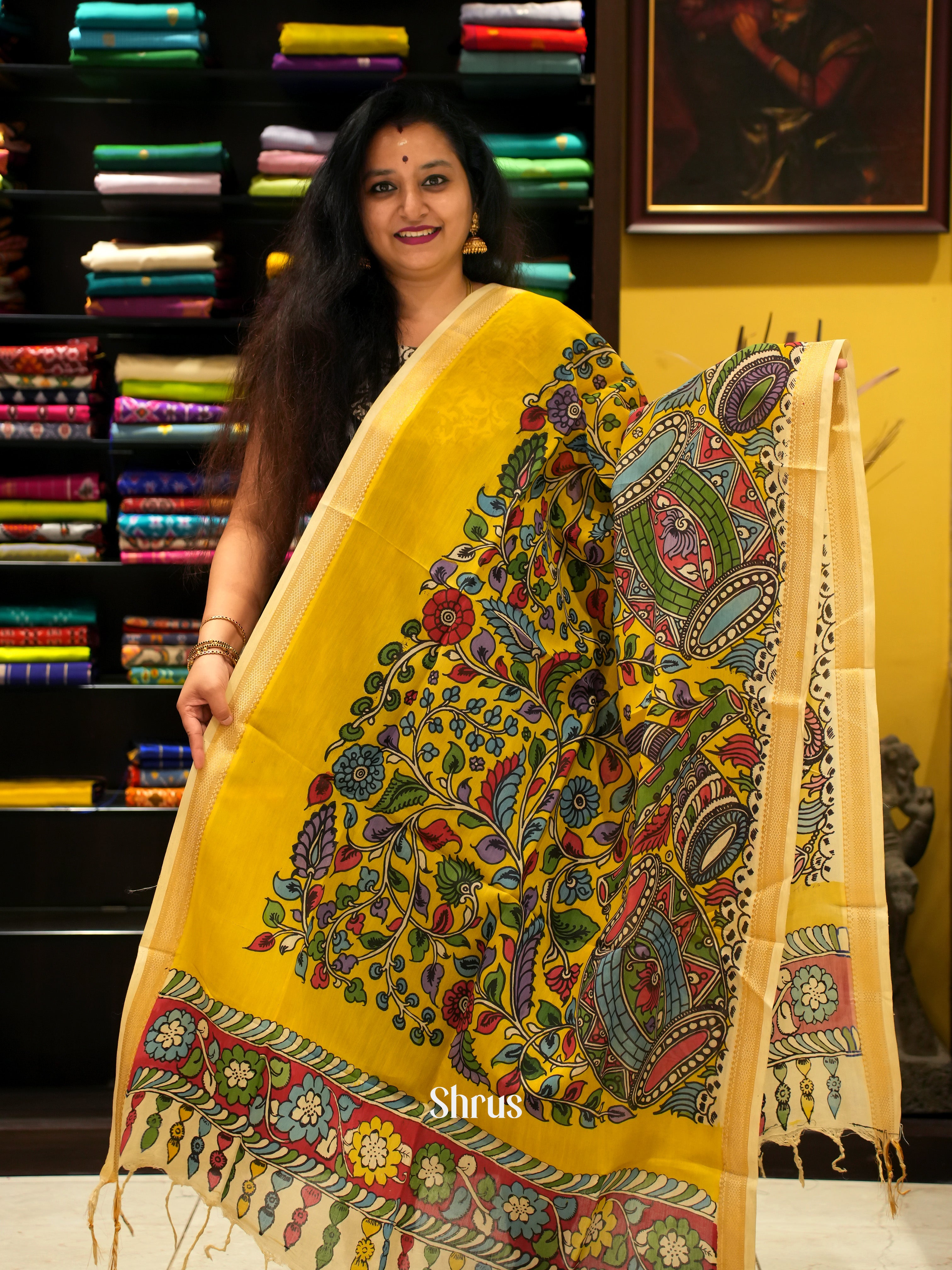 Yellow & Cream - Penkalamkari - Shop on ShrusEternity.com