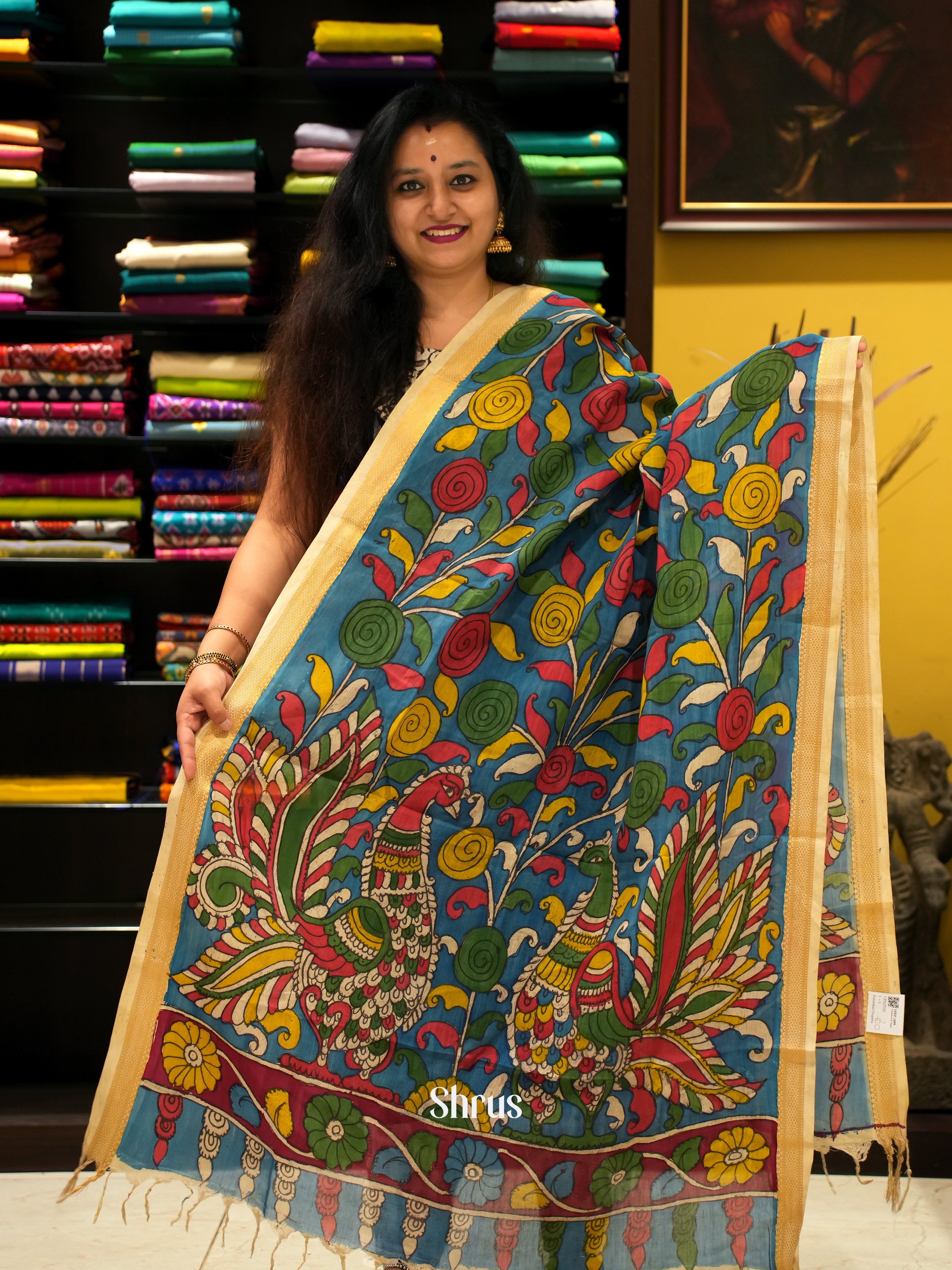 Blue & Cream - Penkalamkari - Shop on ShrusEternity.com