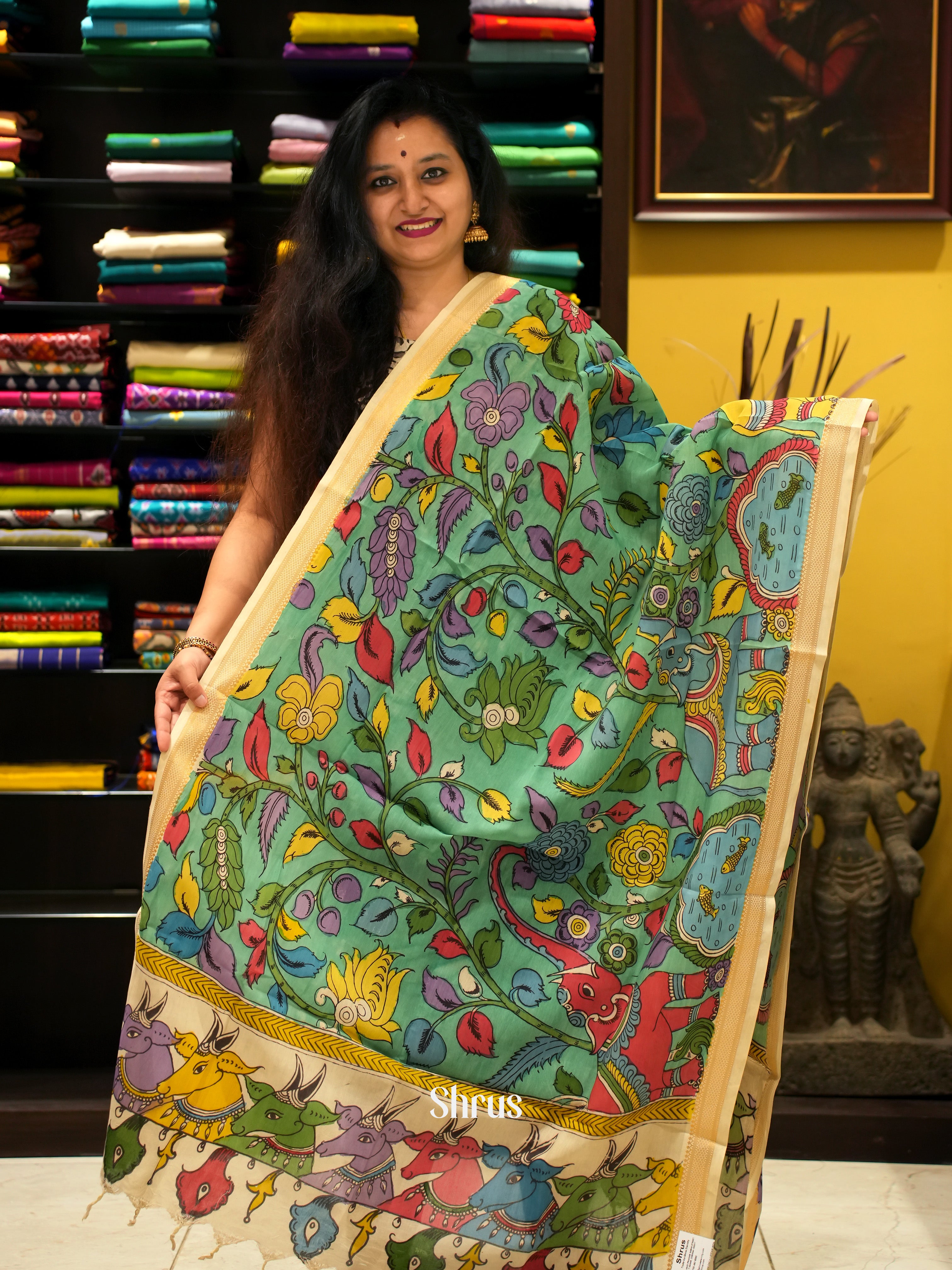 Green & Cream - Penkalamkari - Shop on ShrusEternity.com
