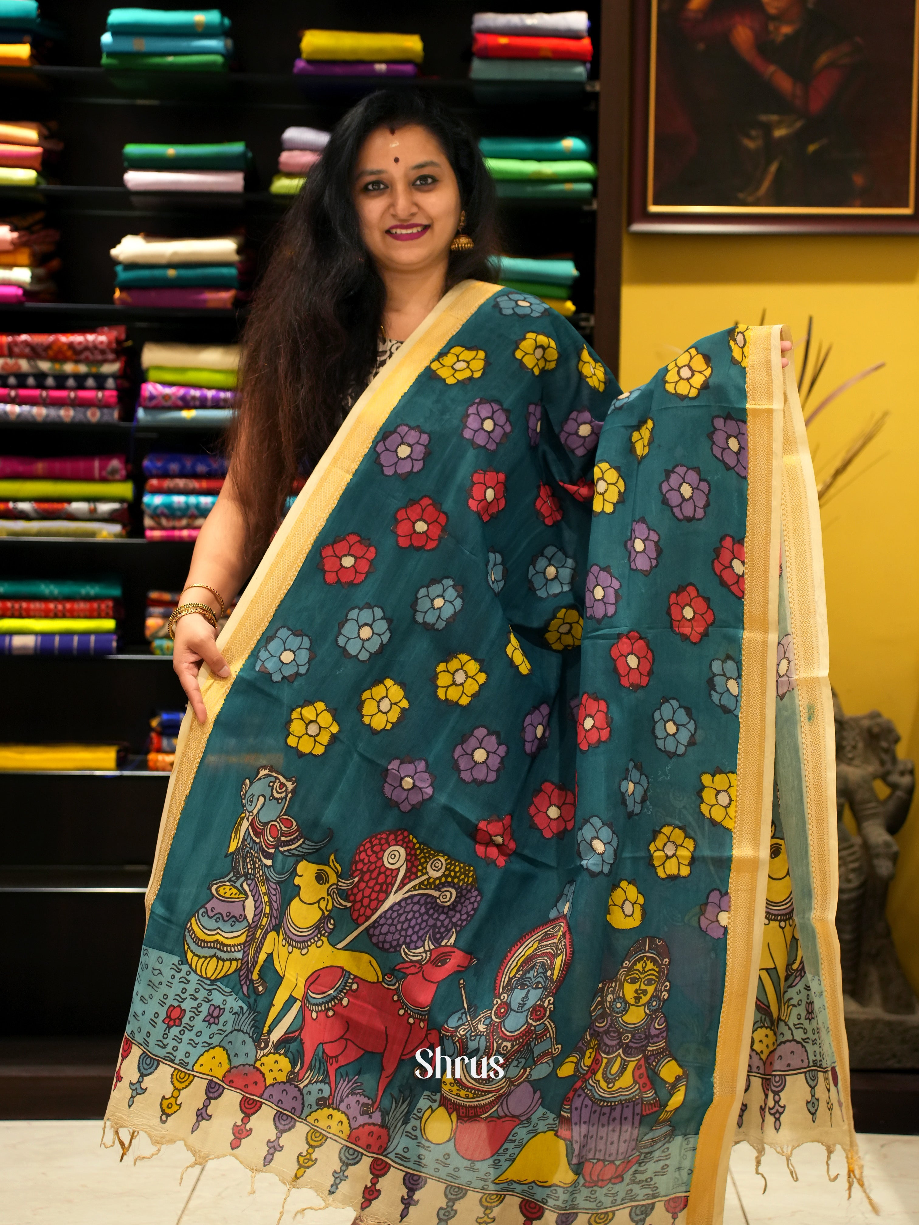 Blue & Cream - Penkalamkari - Shop on ShrusEternity.com