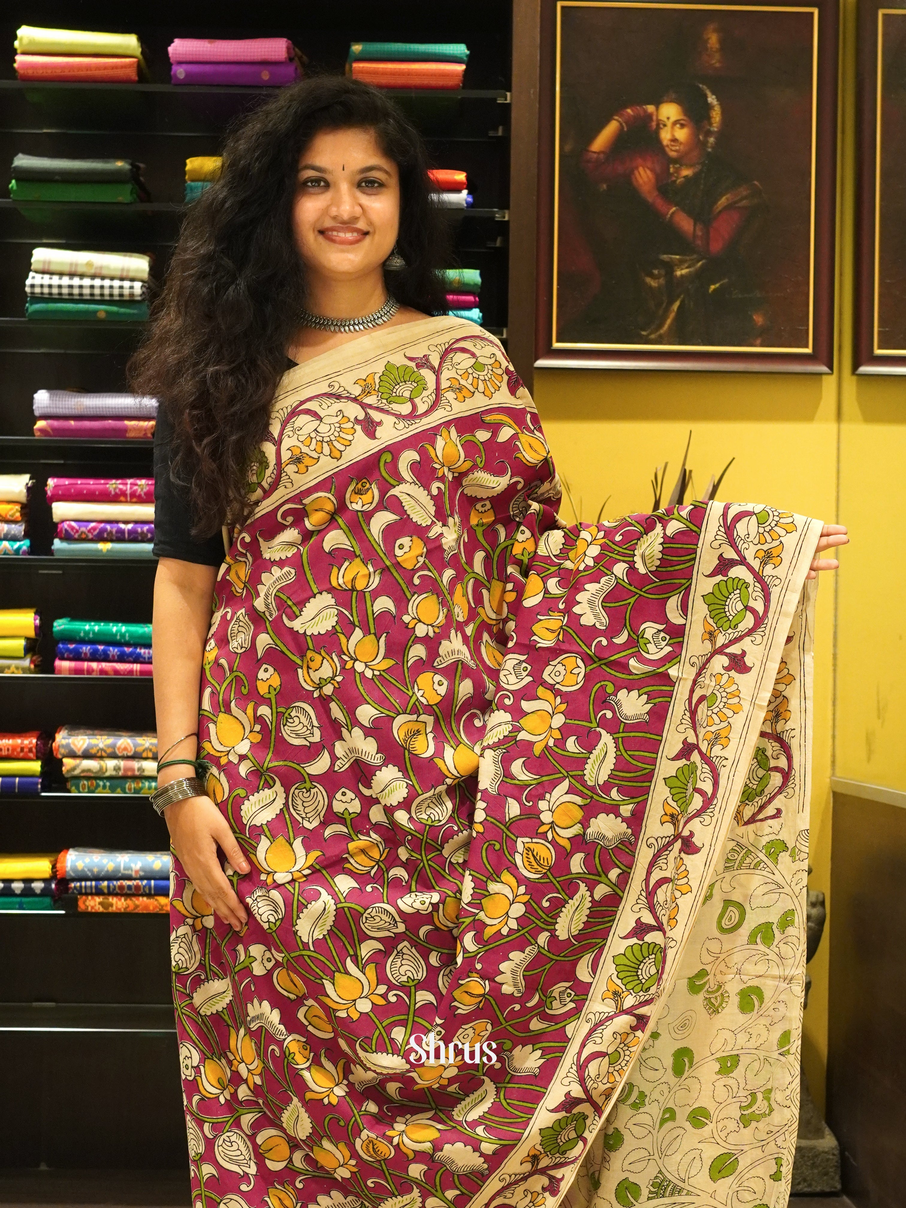 Pink & Yellow - kalamkari-cotton - Shop on ShrusEternity.com