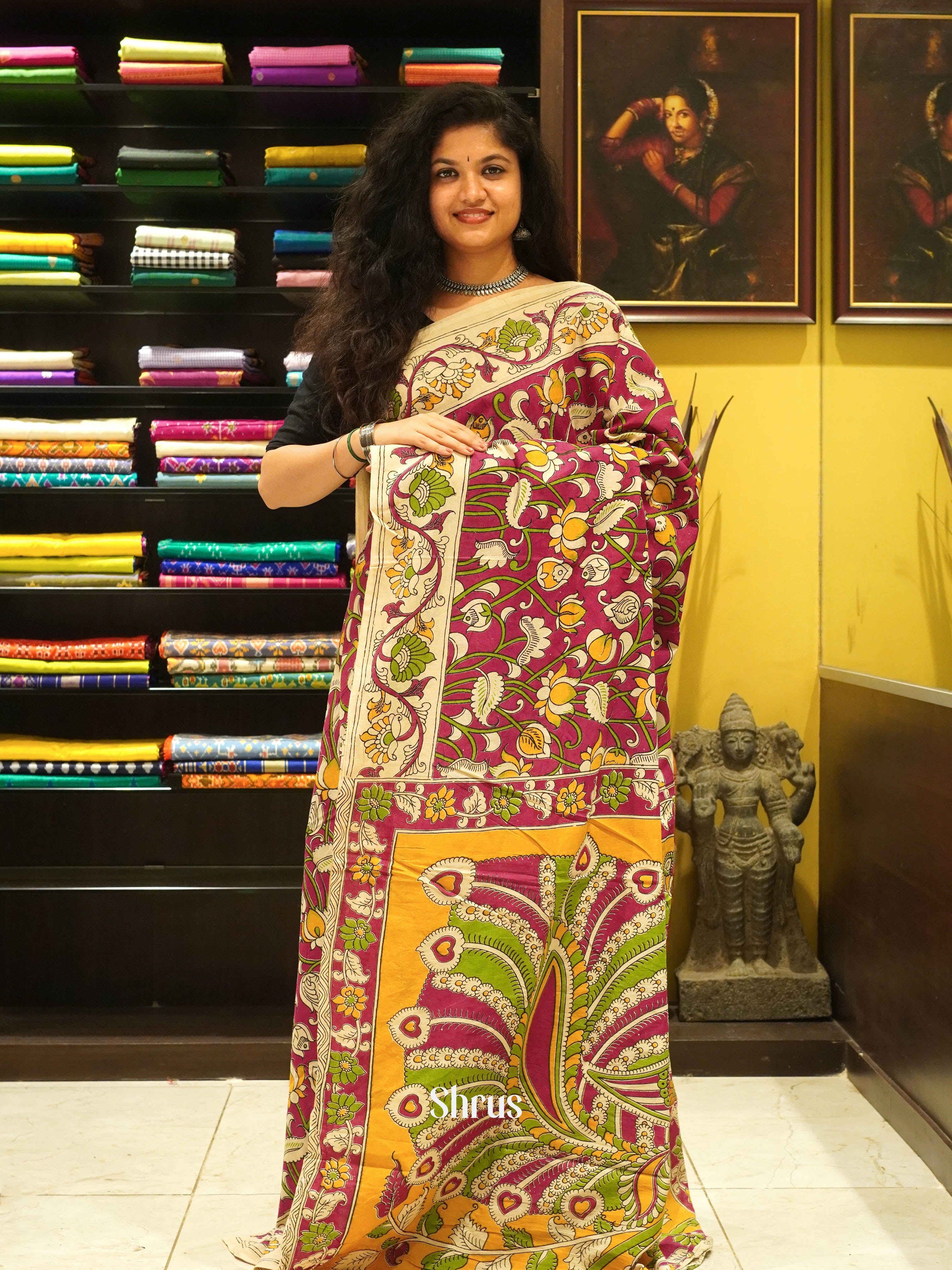 Pink & Yellow - kalamkari-cotton - Shop on ShrusEternity.com
