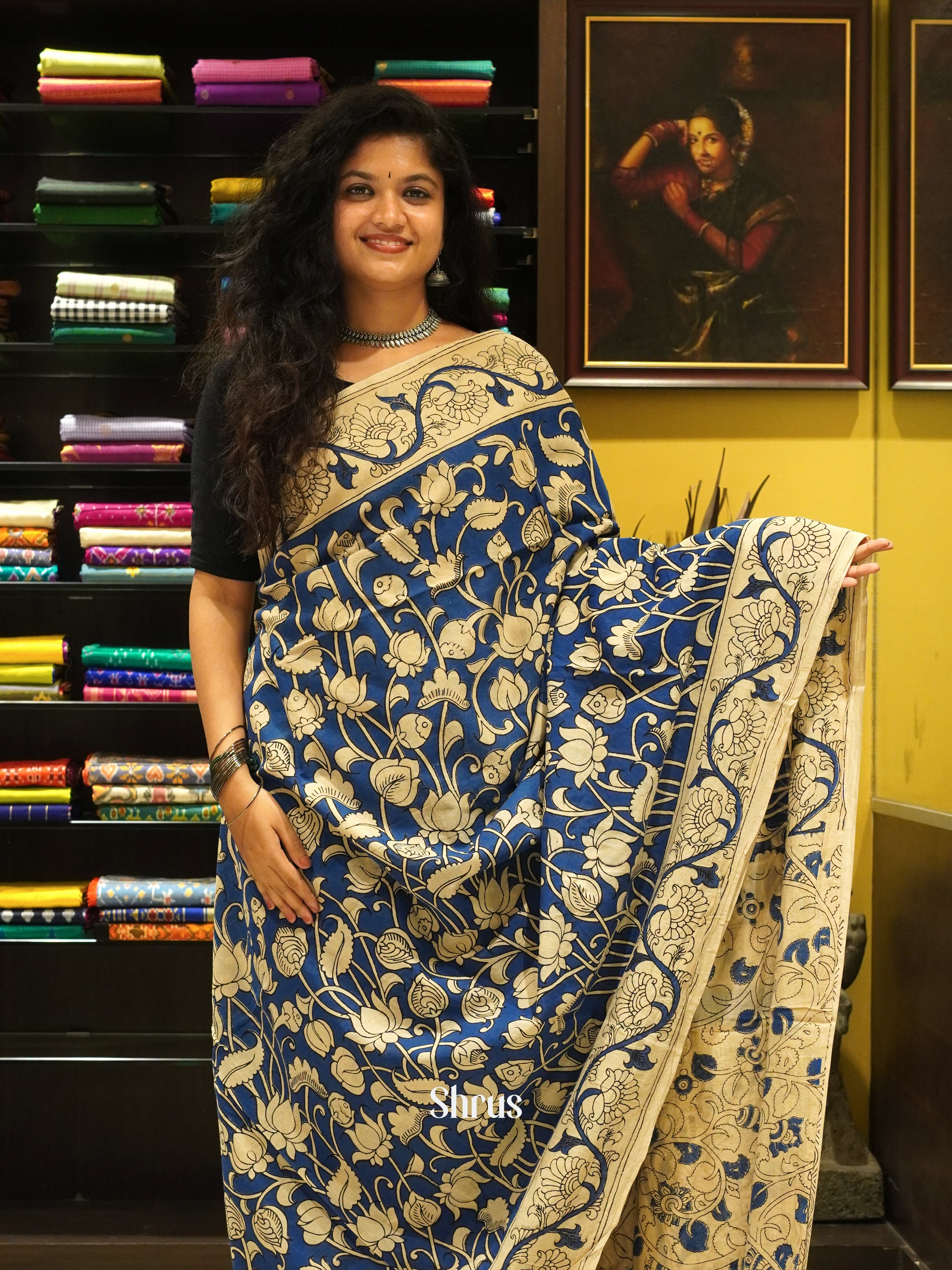Blue & Beige - kalamkari-cotton - Shop on ShrusEternity.com