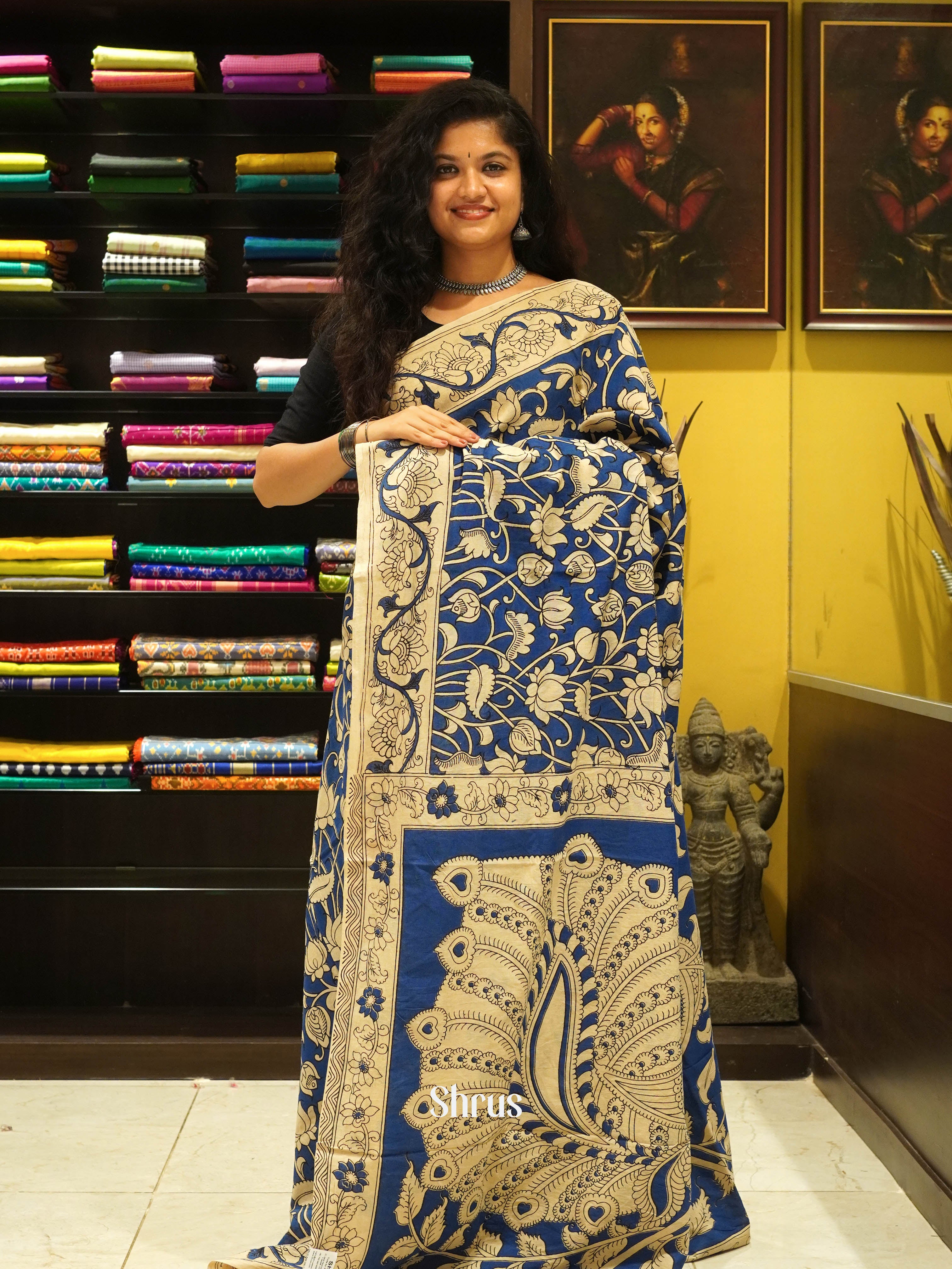 Blue & Beige - kalamkari-cotton - Shop on ShrusEternity.com