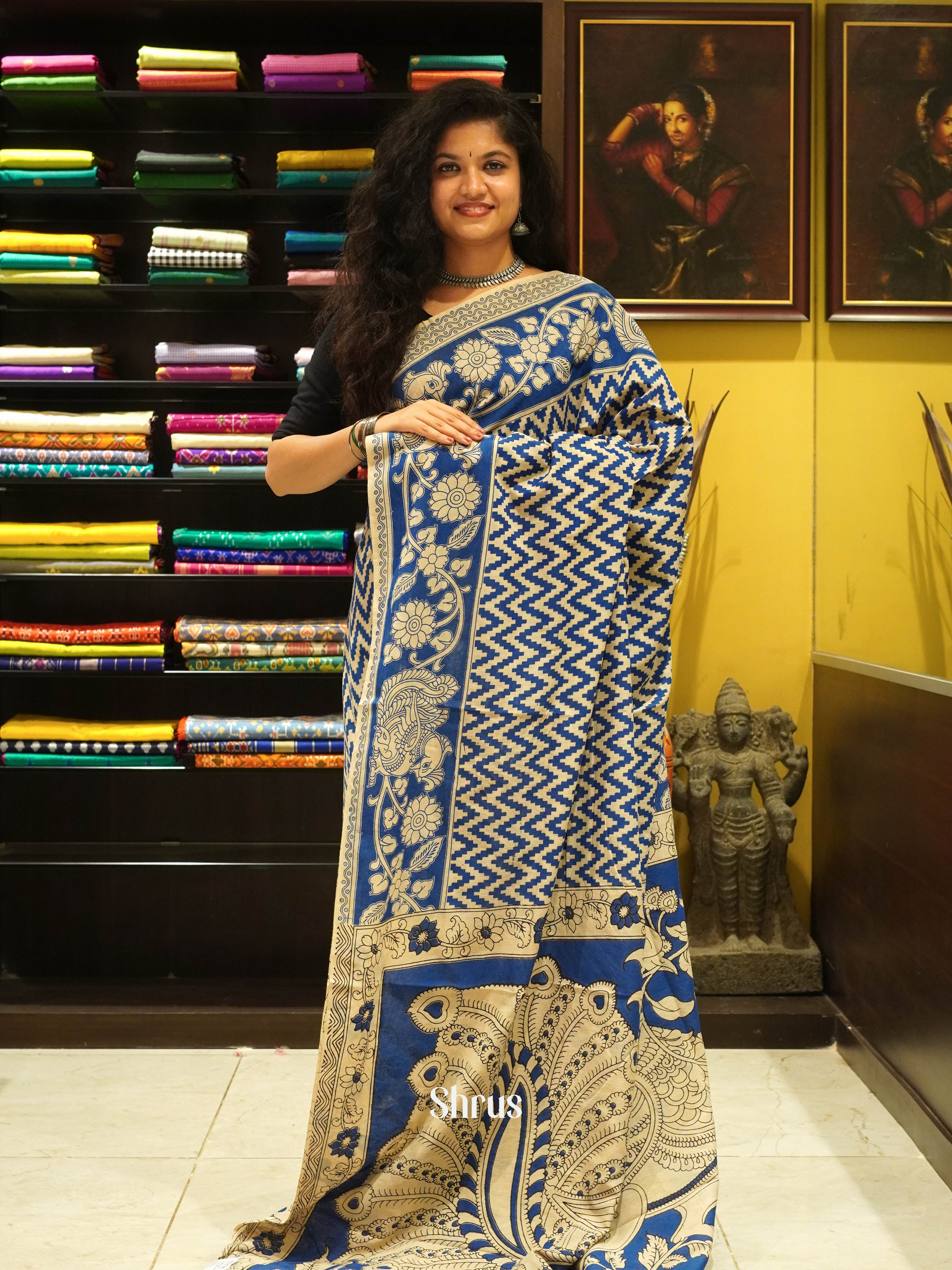 Blue & Beige - kalamkari-cotton - Shop on ShrusEternity.com