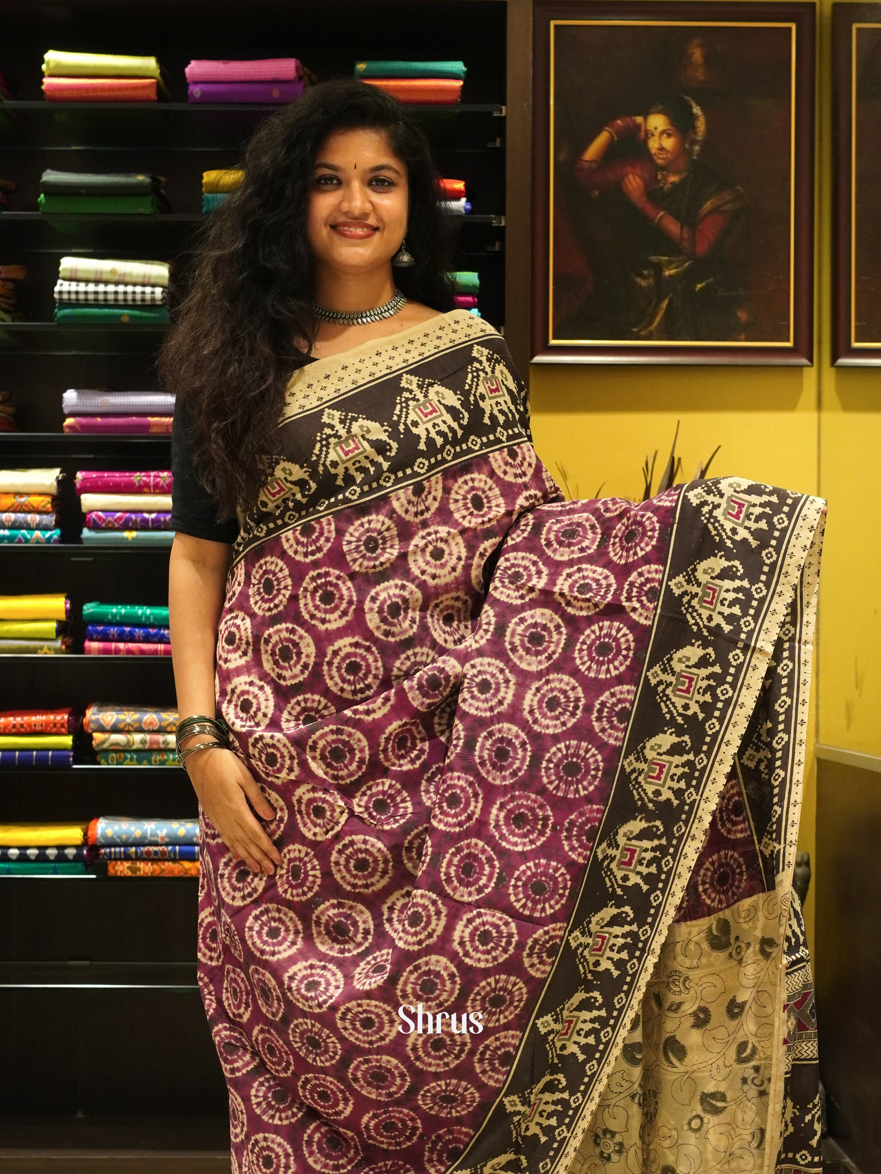 Purple & Beige - kalamkari-cotton - Shop on ShrusEternity.com