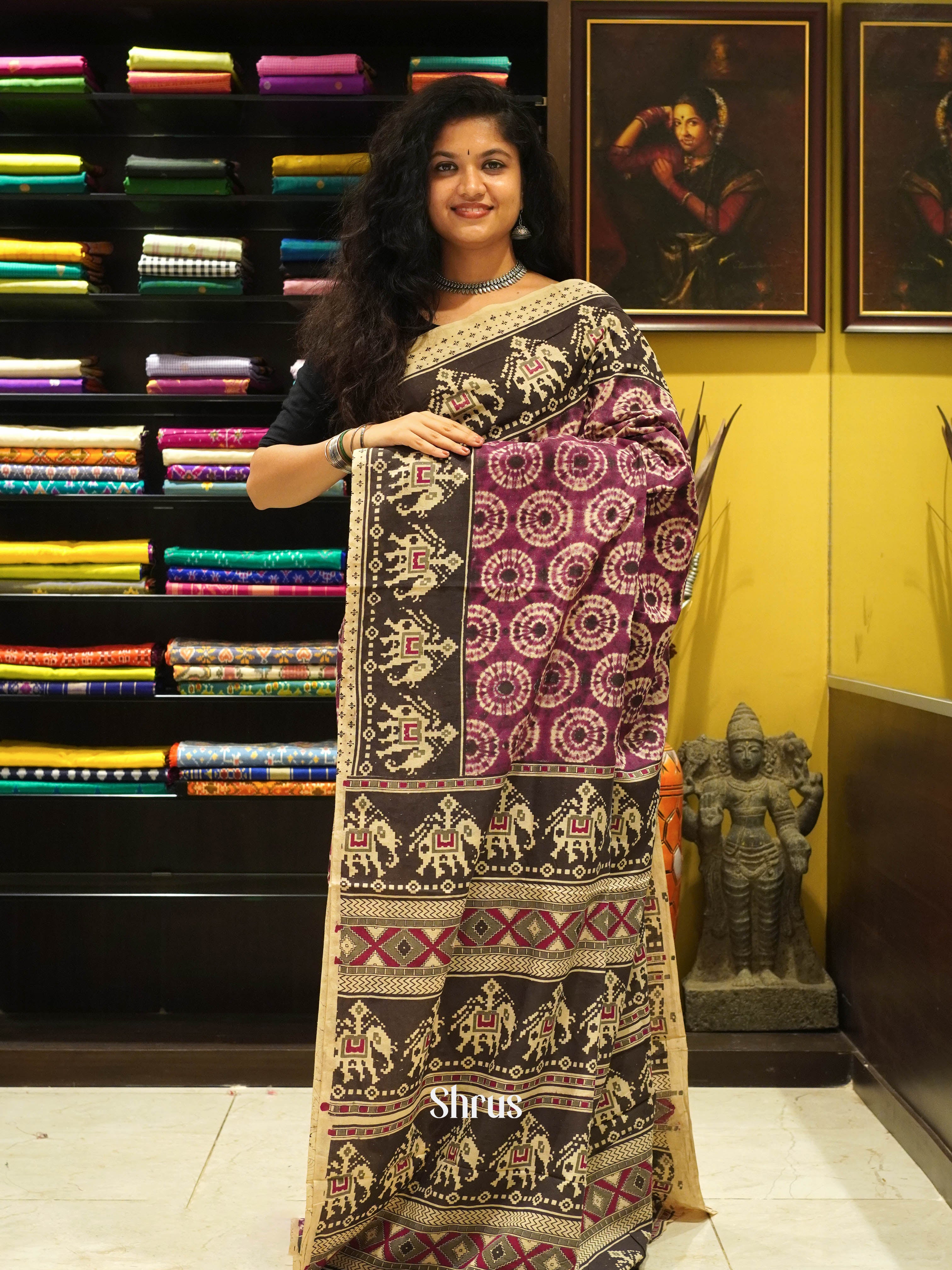 Purple & Beige - kalamkari-cotton - Shop on ShrusEternity.com