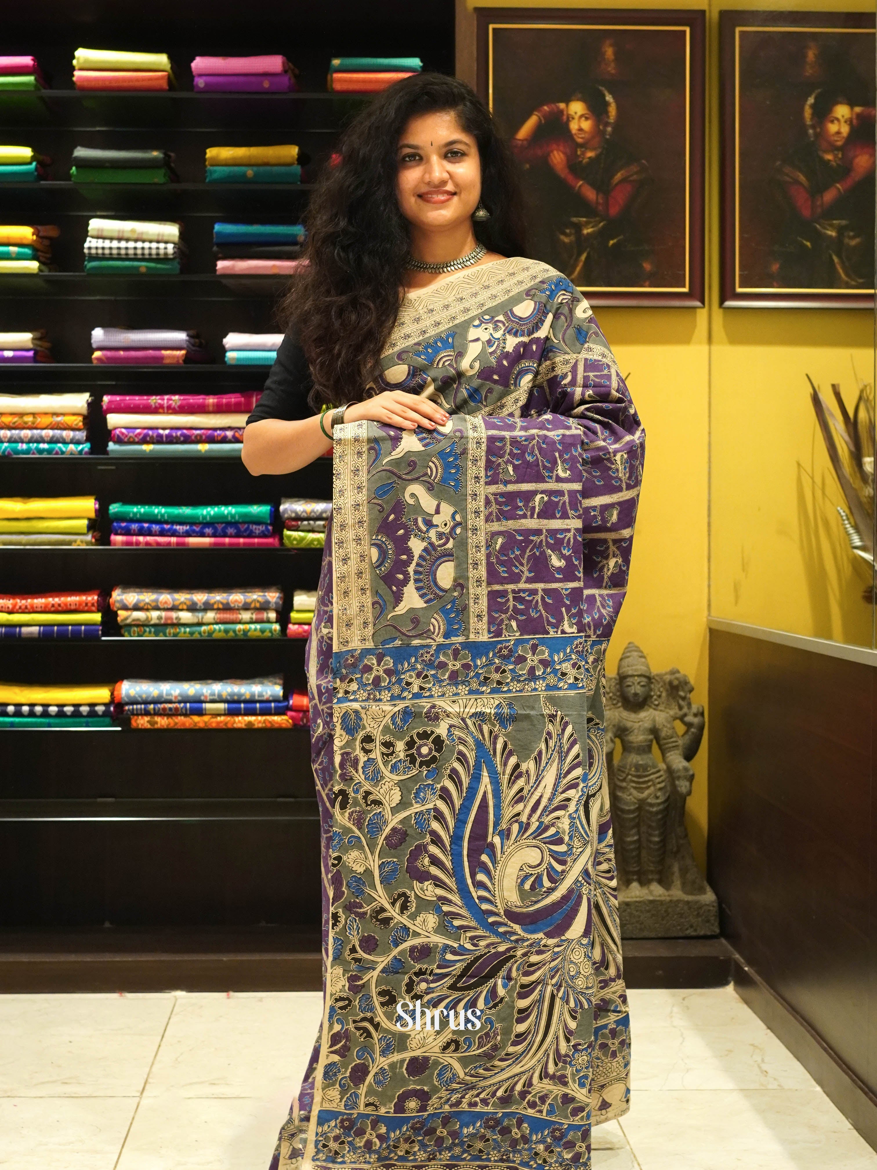 Purple & Beige - kalamkari-cotton - Shop on ShrusEternity.com