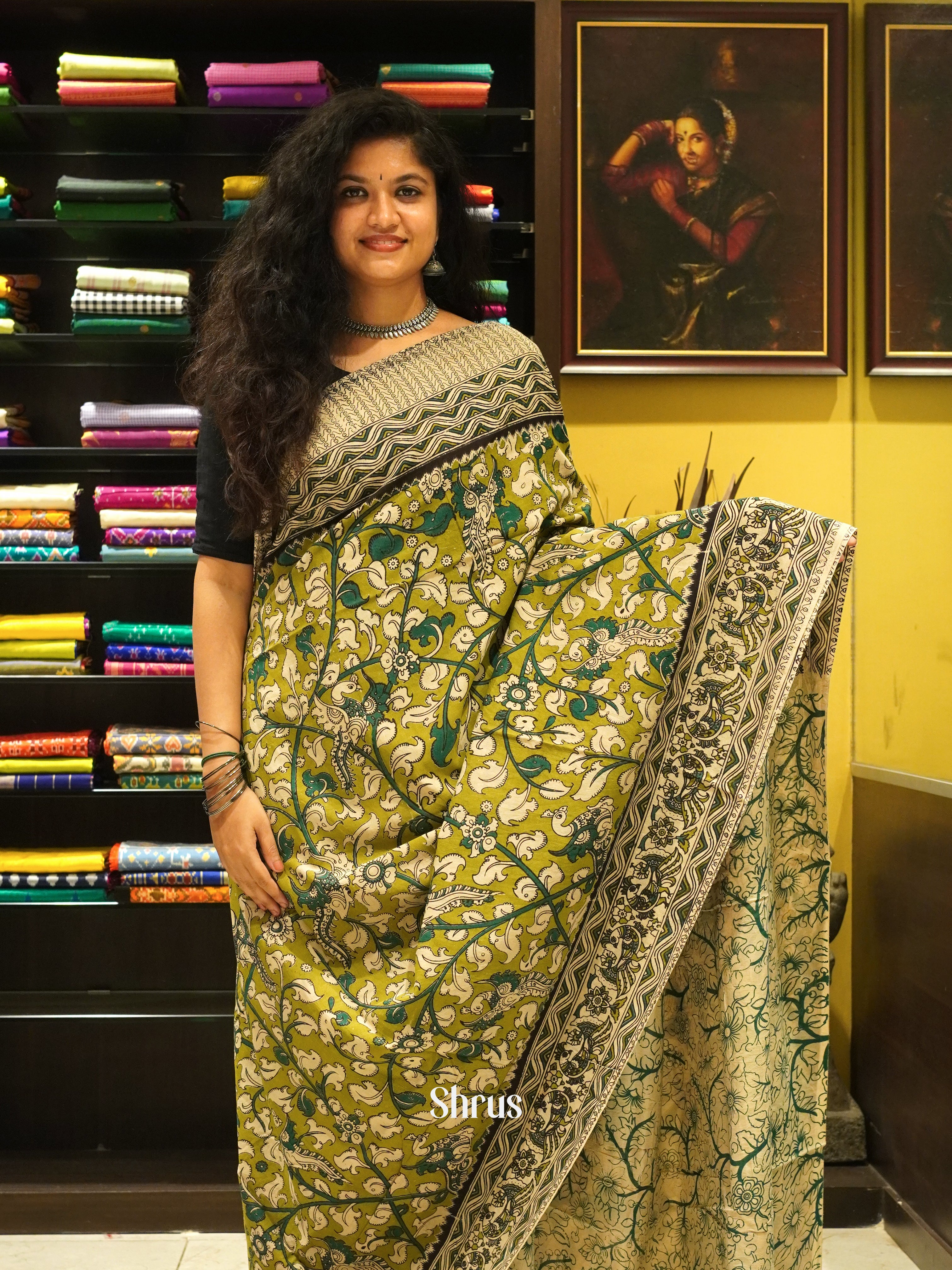 Green & Beige - kalamkari-cotton - Shop on ShrusEternity.com