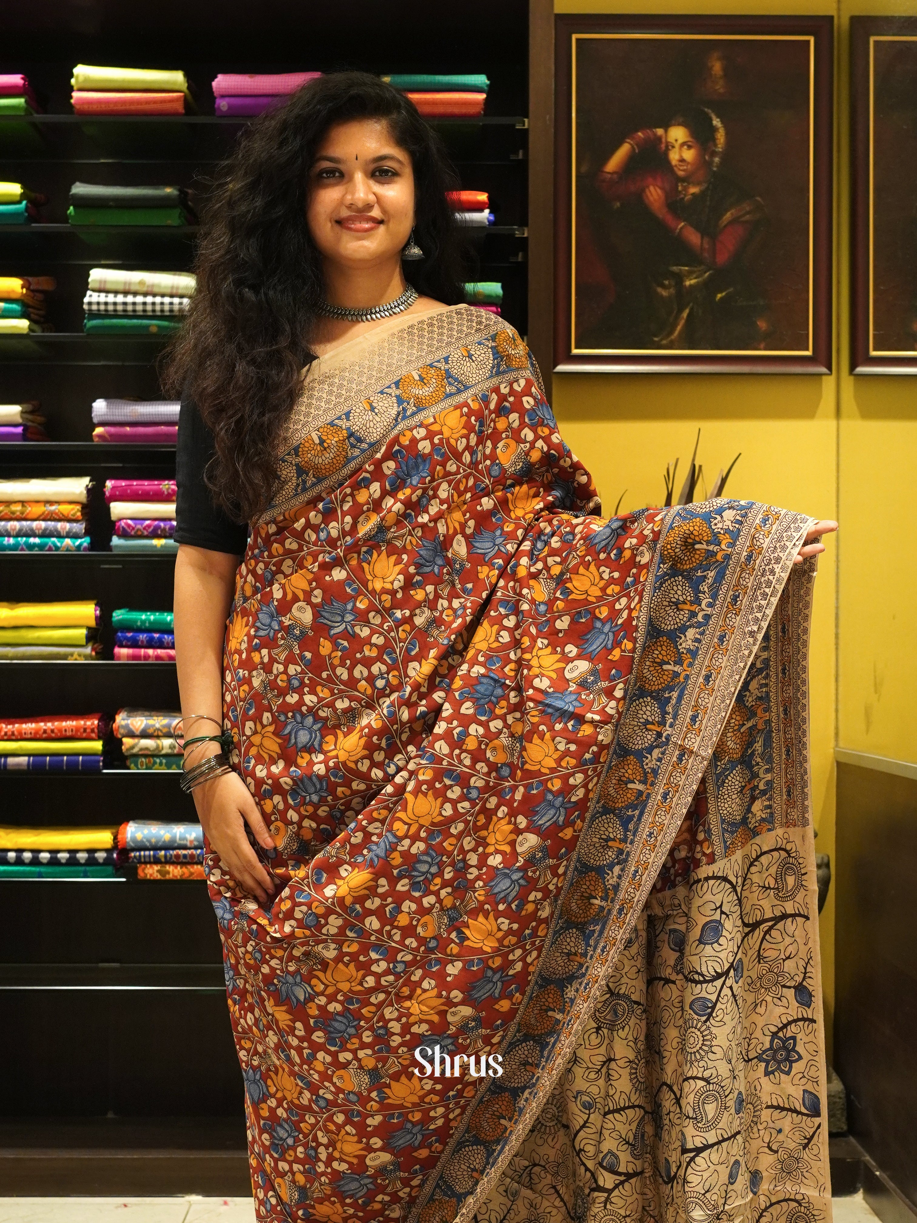 Maroon & blue - kalamkari-cotton - Shop on ShrusEternity.com