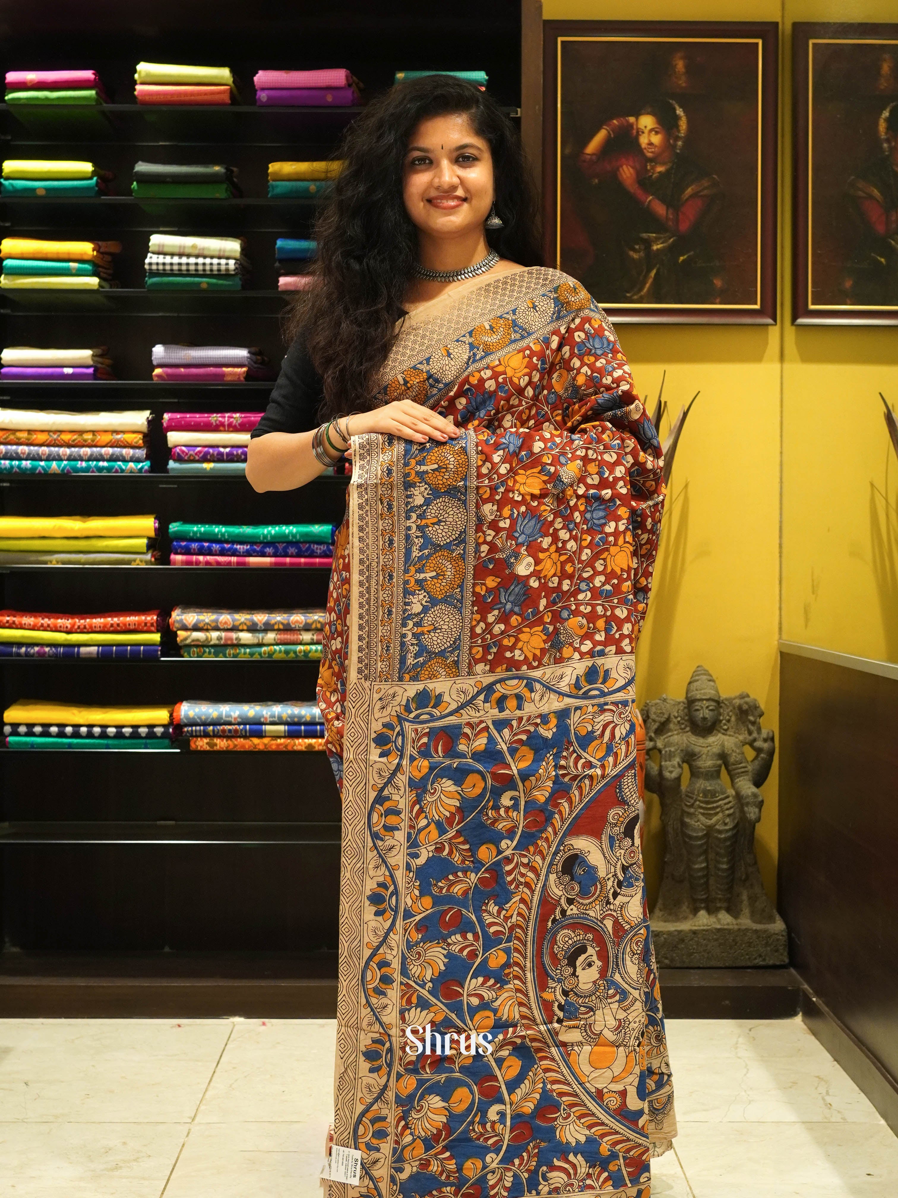 Maroon & blue - kalamkari-cotton - Shop on ShrusEternity.com