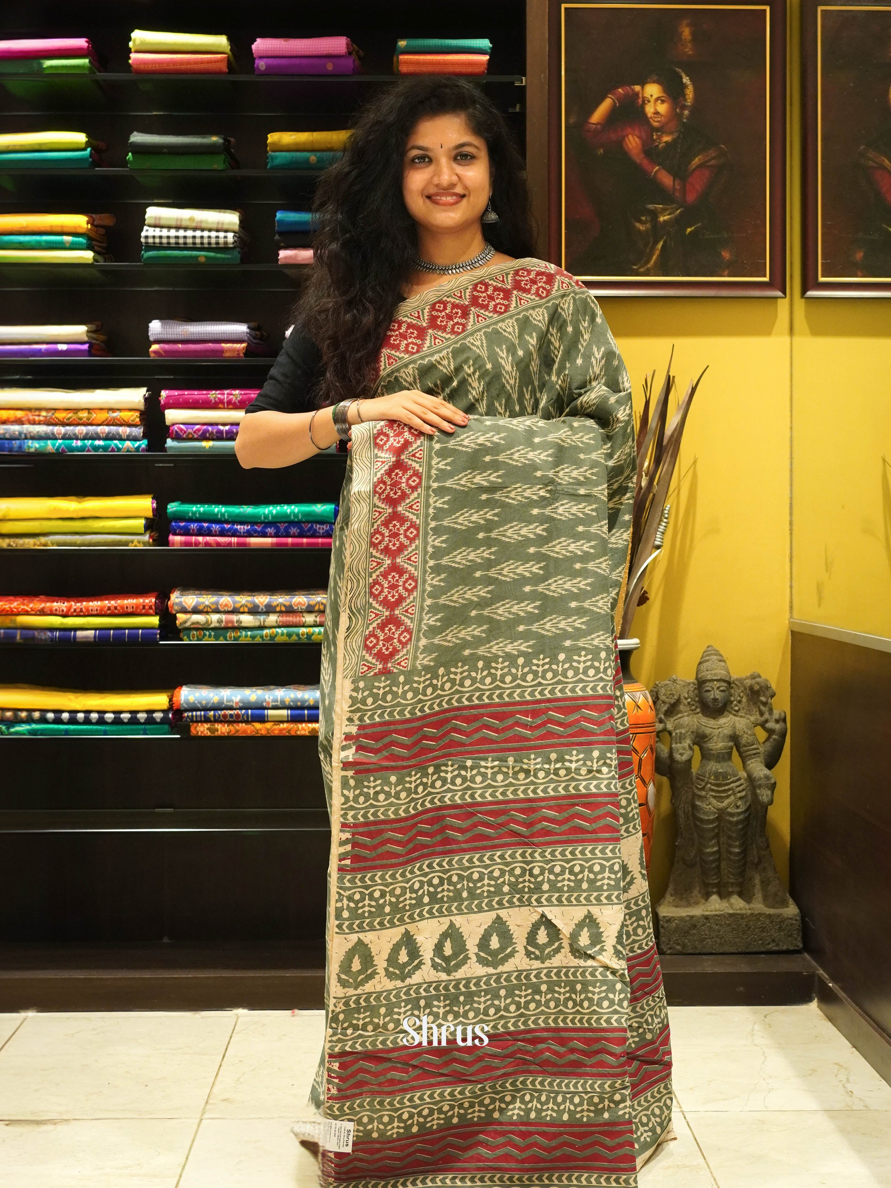 Greenish Grey & Red - kalamkari-cotton - Shop on ShrusEternity.com