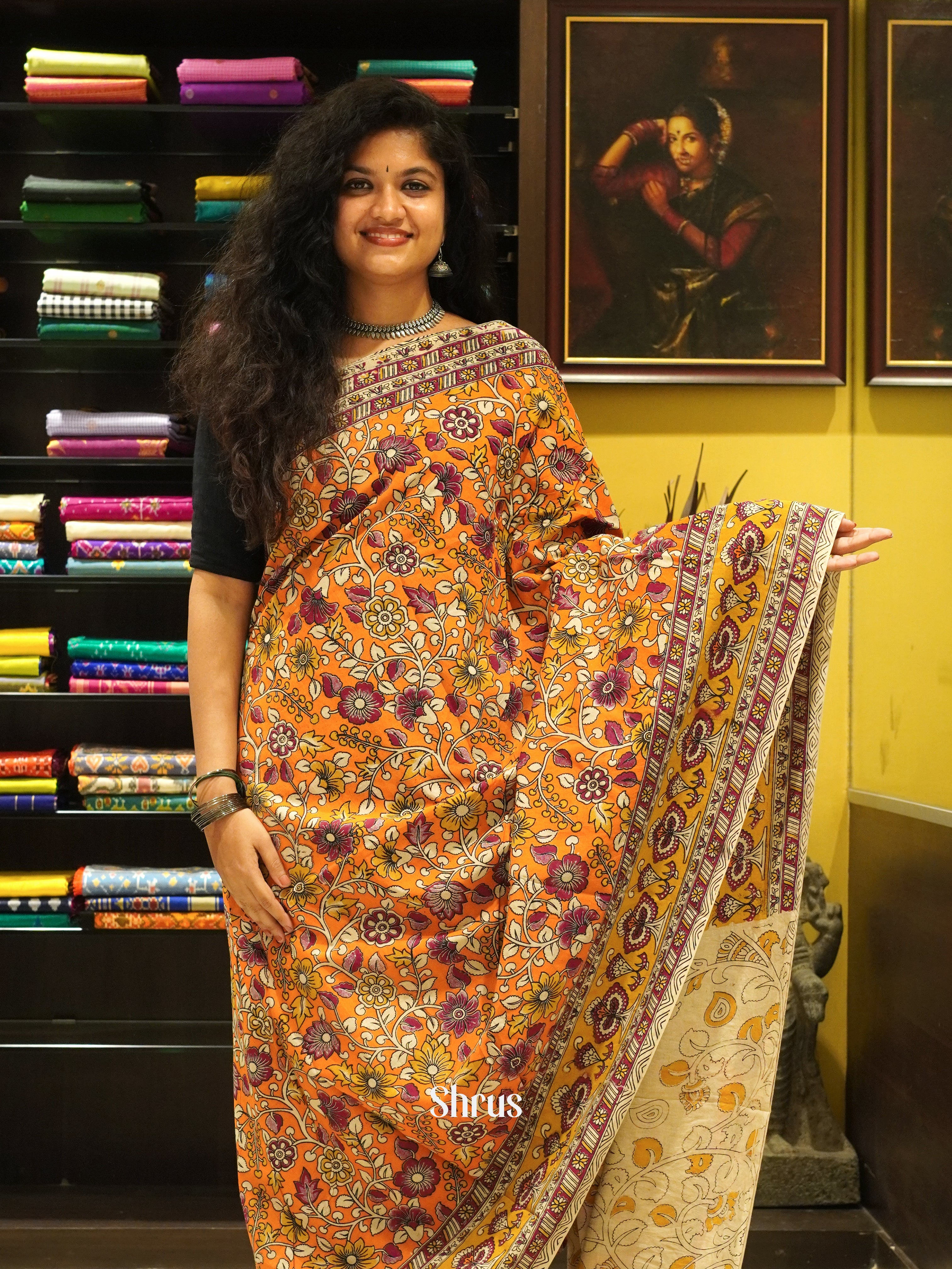 Orange & Yellow - kalamkari-cotton - Shop on ShrusEternity.com