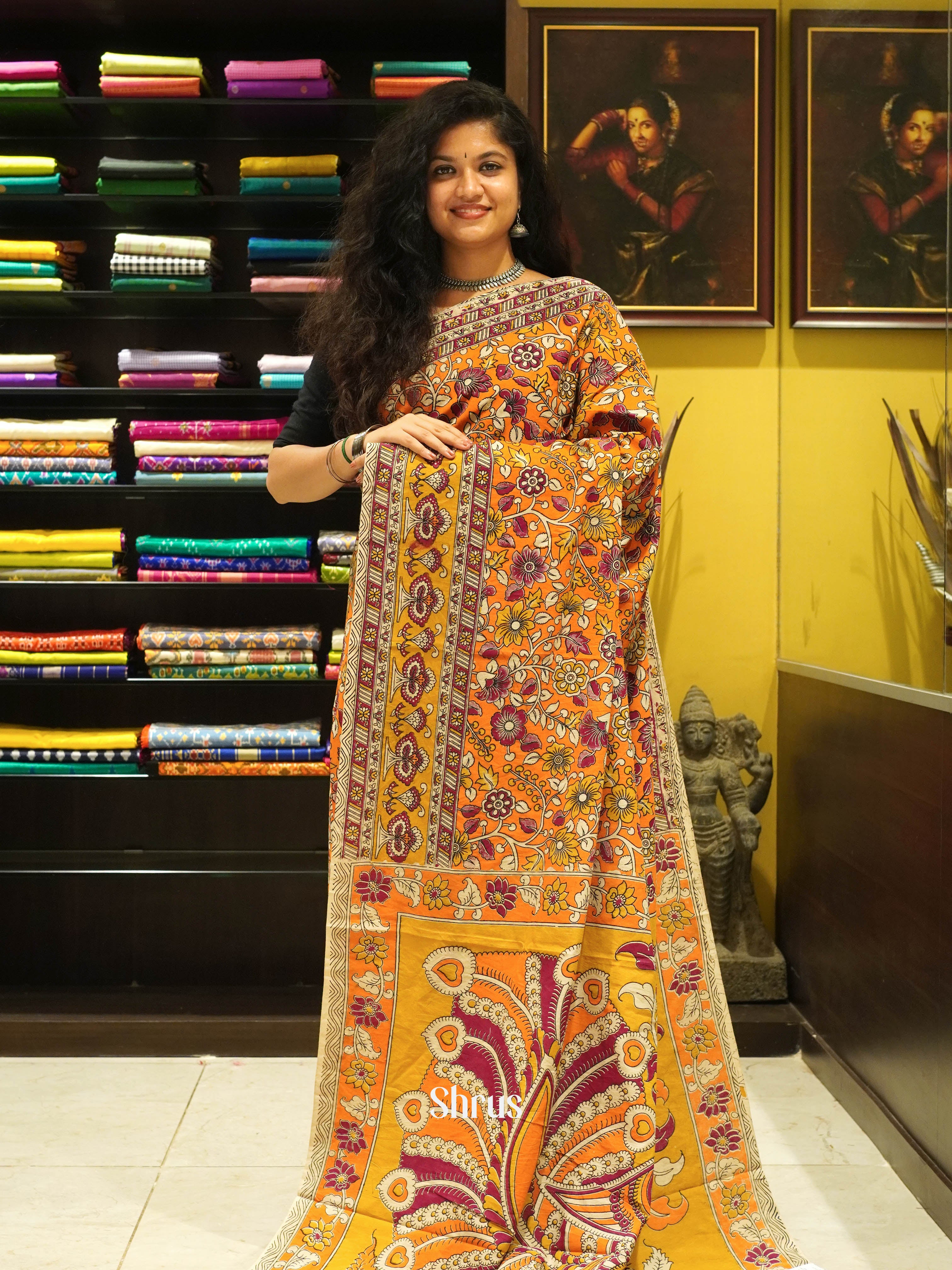 Orange & Yellow - kalamkari-cotton - Shop on ShrusEternity.com