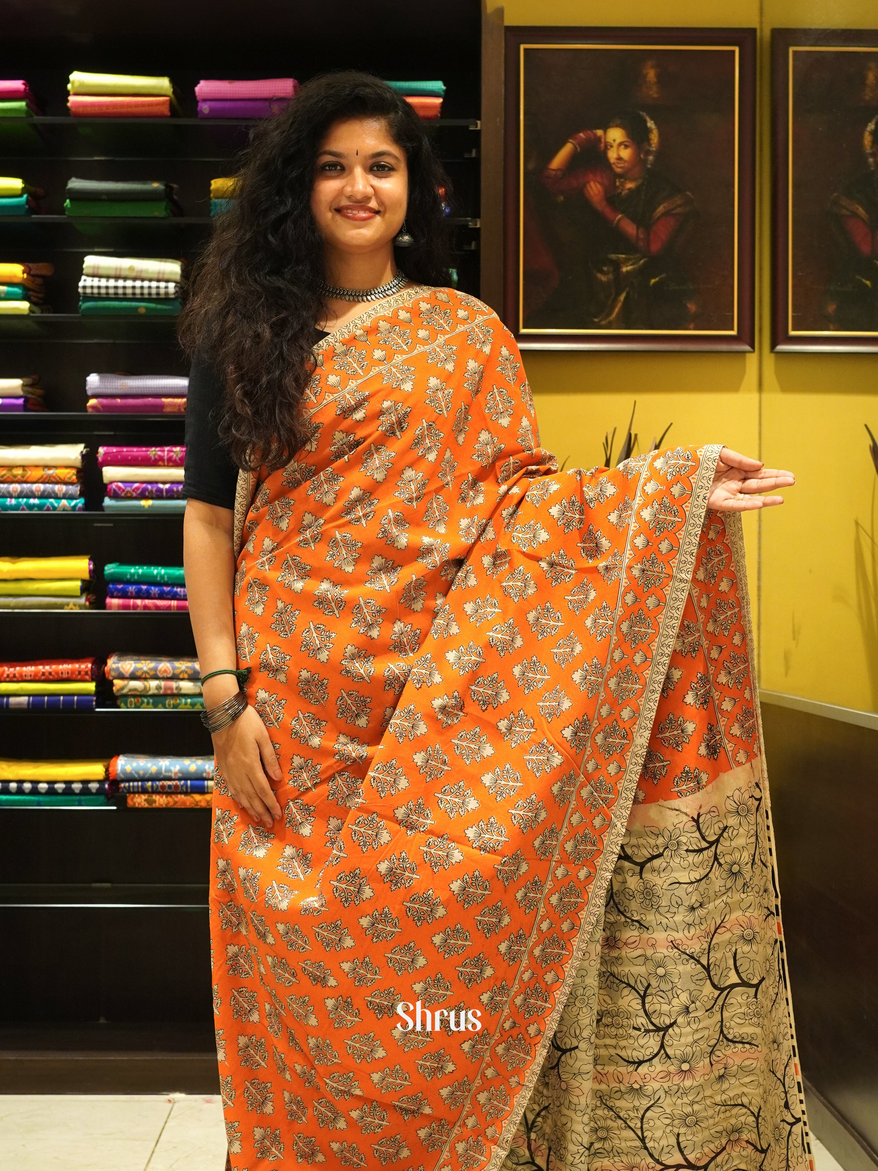 Orange & Beige - kalamkari-cotton - Shop on ShrusEternity.com