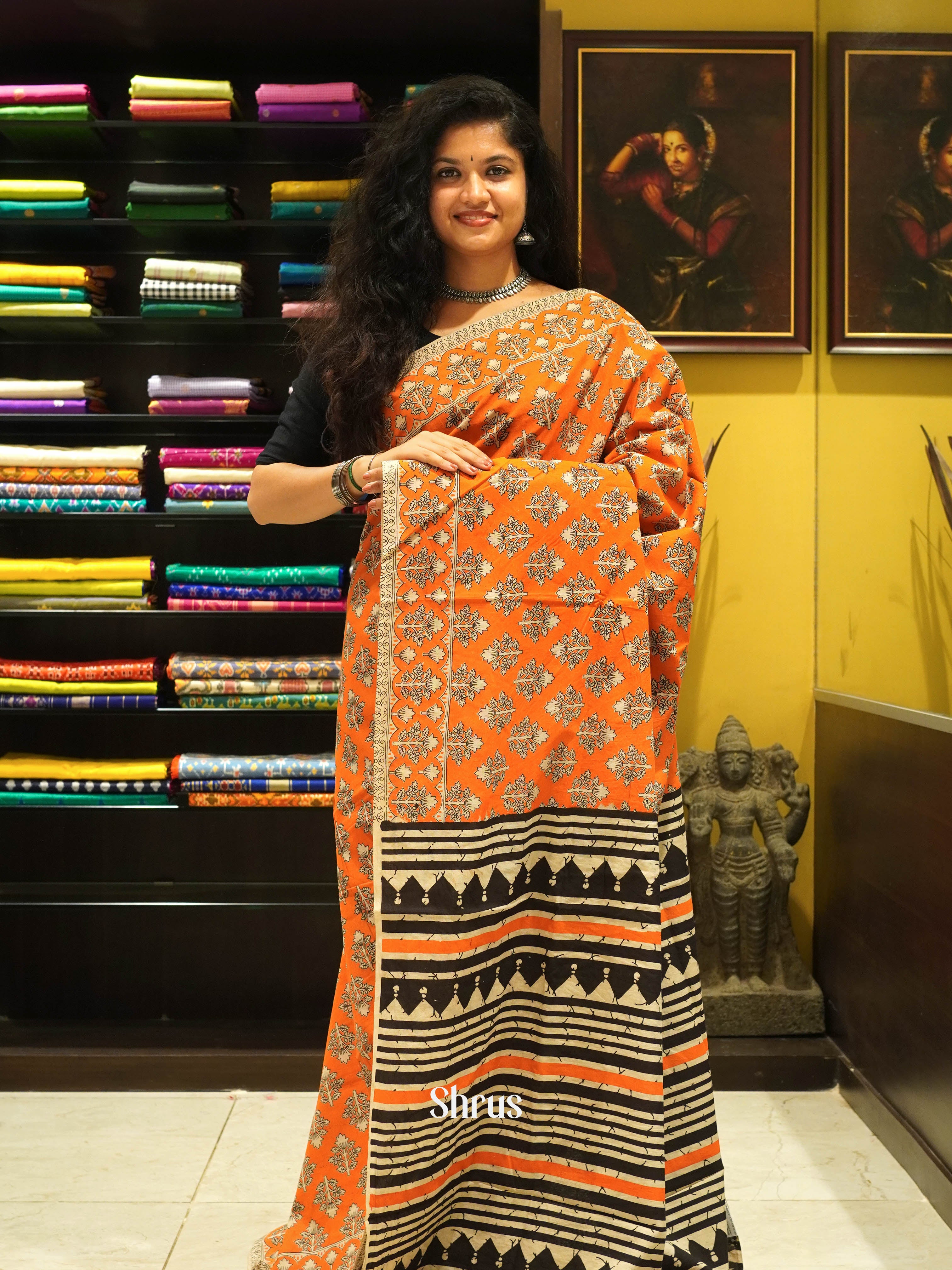 Orange & Beige - kalamkari-cotton - Shop on ShrusEternity.com