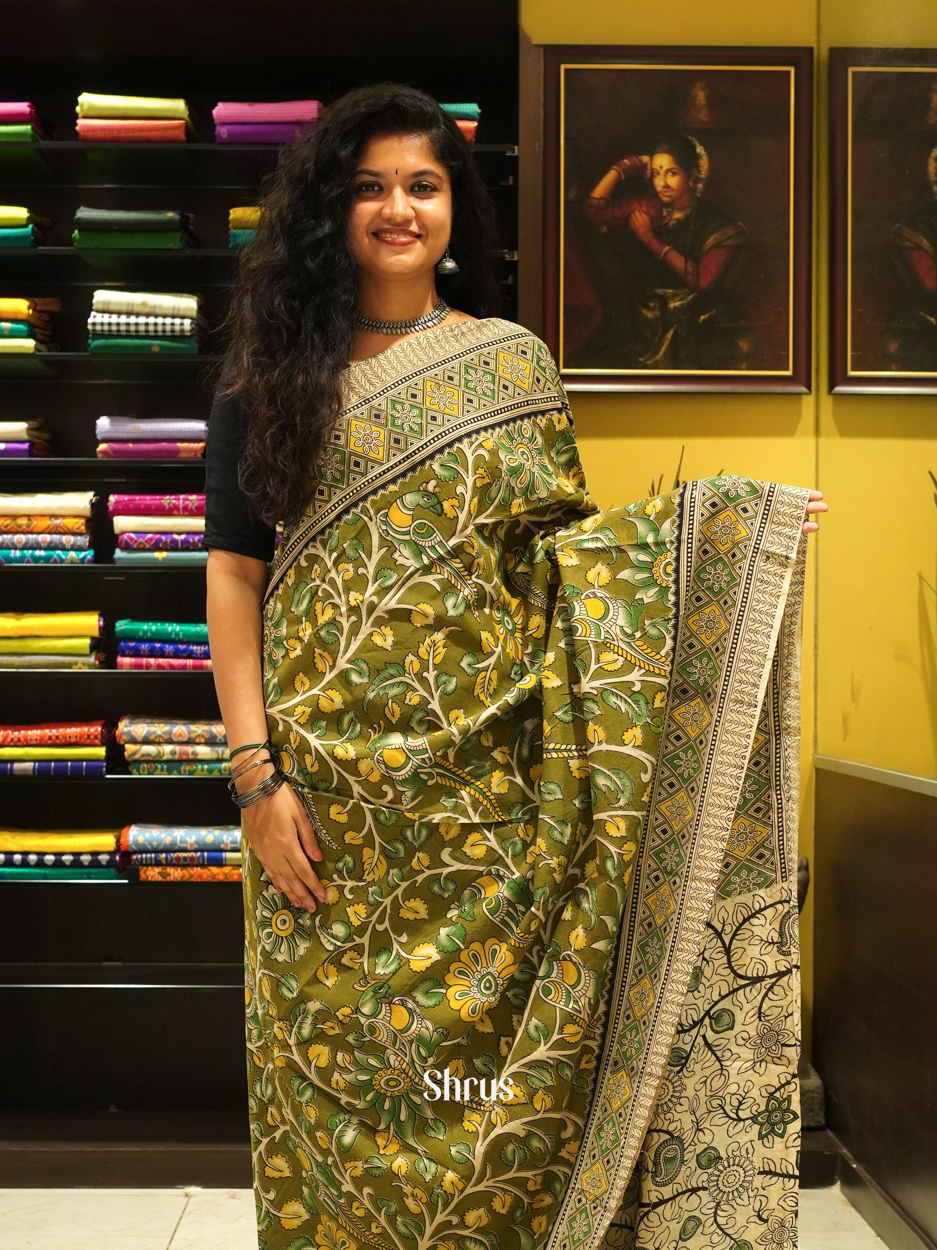 Green & Yellow - kalamkari-cotton - Shop on ShrusEternity.com