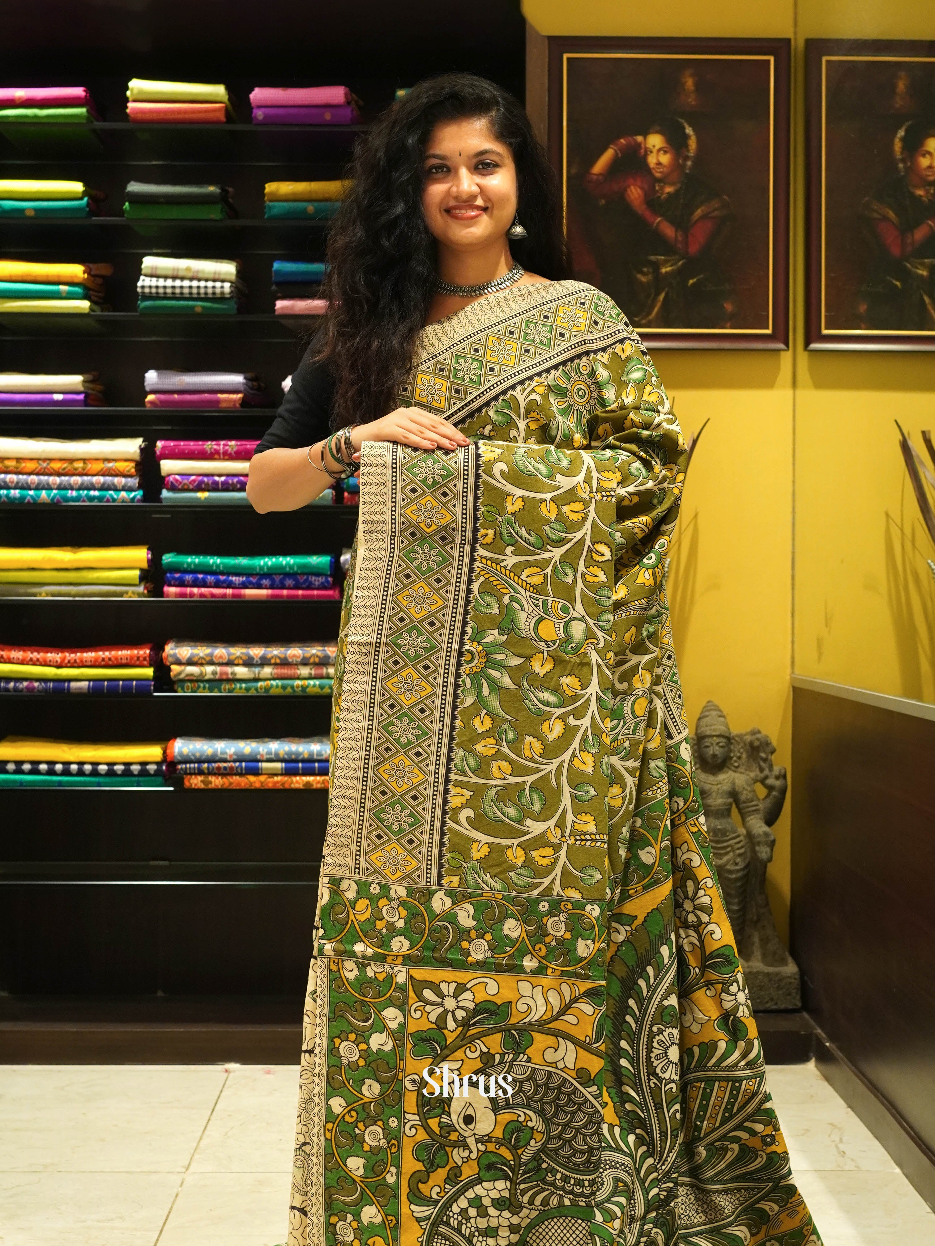 Green & Yellow - kalamkari-cotton - Shop on ShrusEternity.com