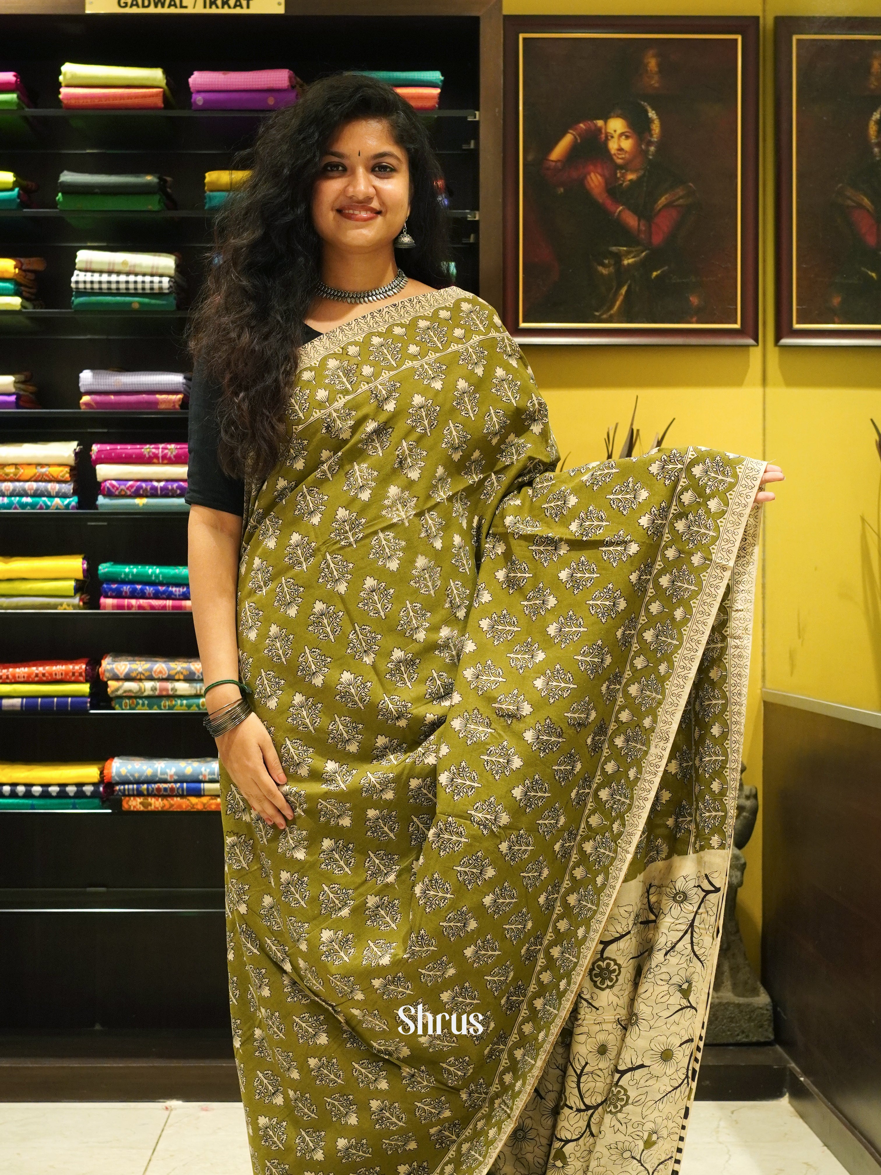 Green & Beige - kalamkari-cotton - Shop on ShrusEternity.com