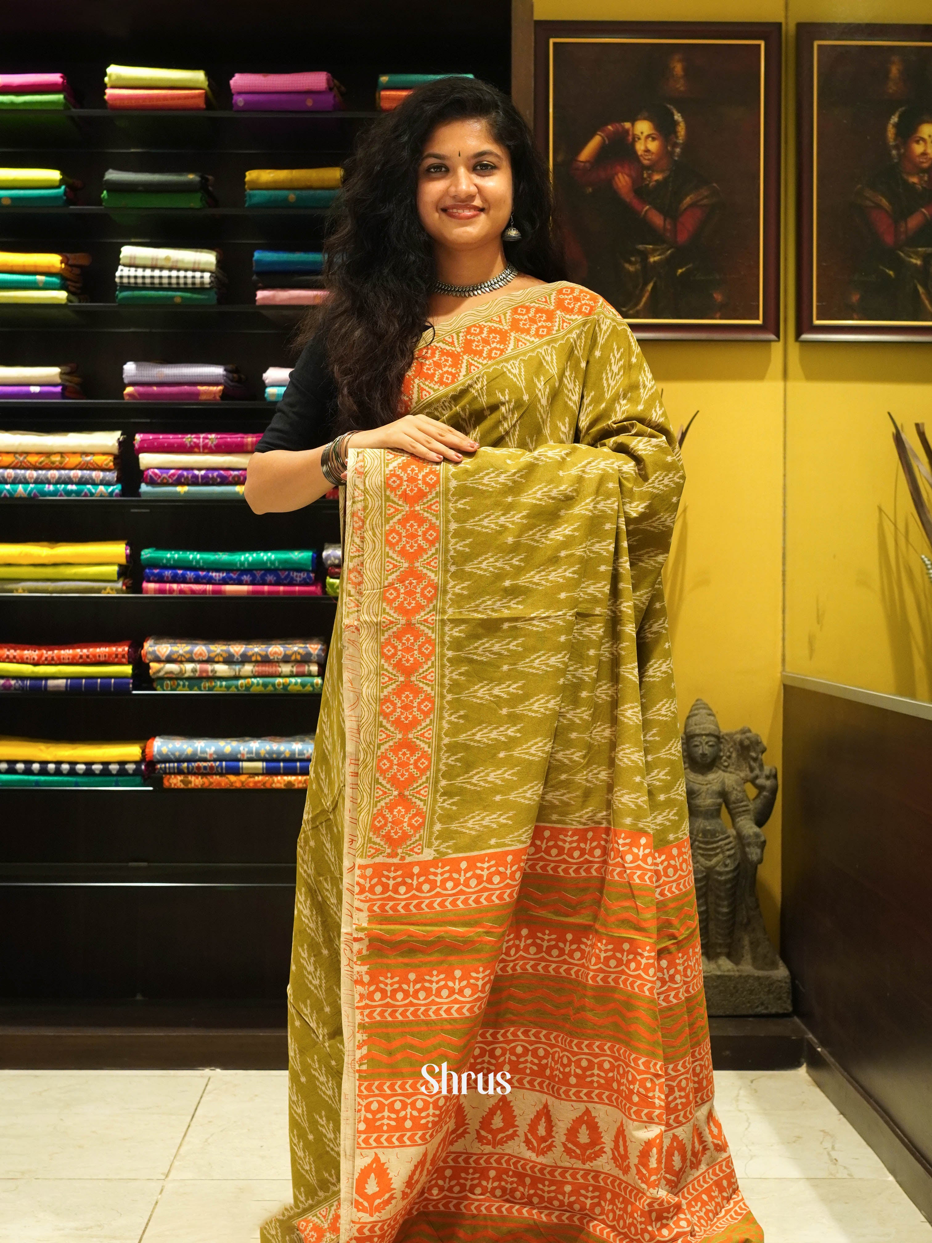 Green & Orange - kalamkari-cotton - Shop on ShrusEternity.com