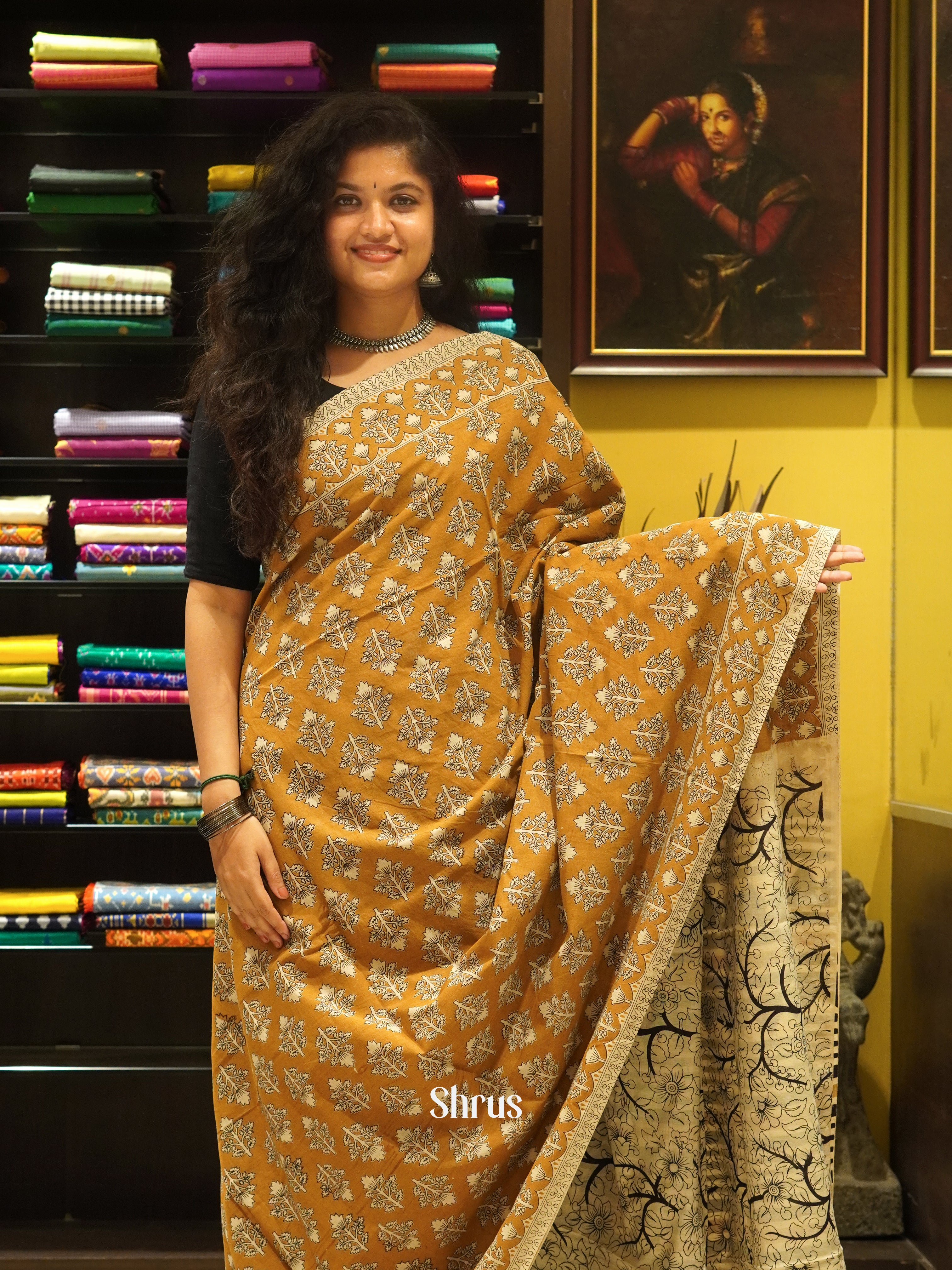Orange & Beige - kalamkari-cotton - Shop on ShrusEternity.com