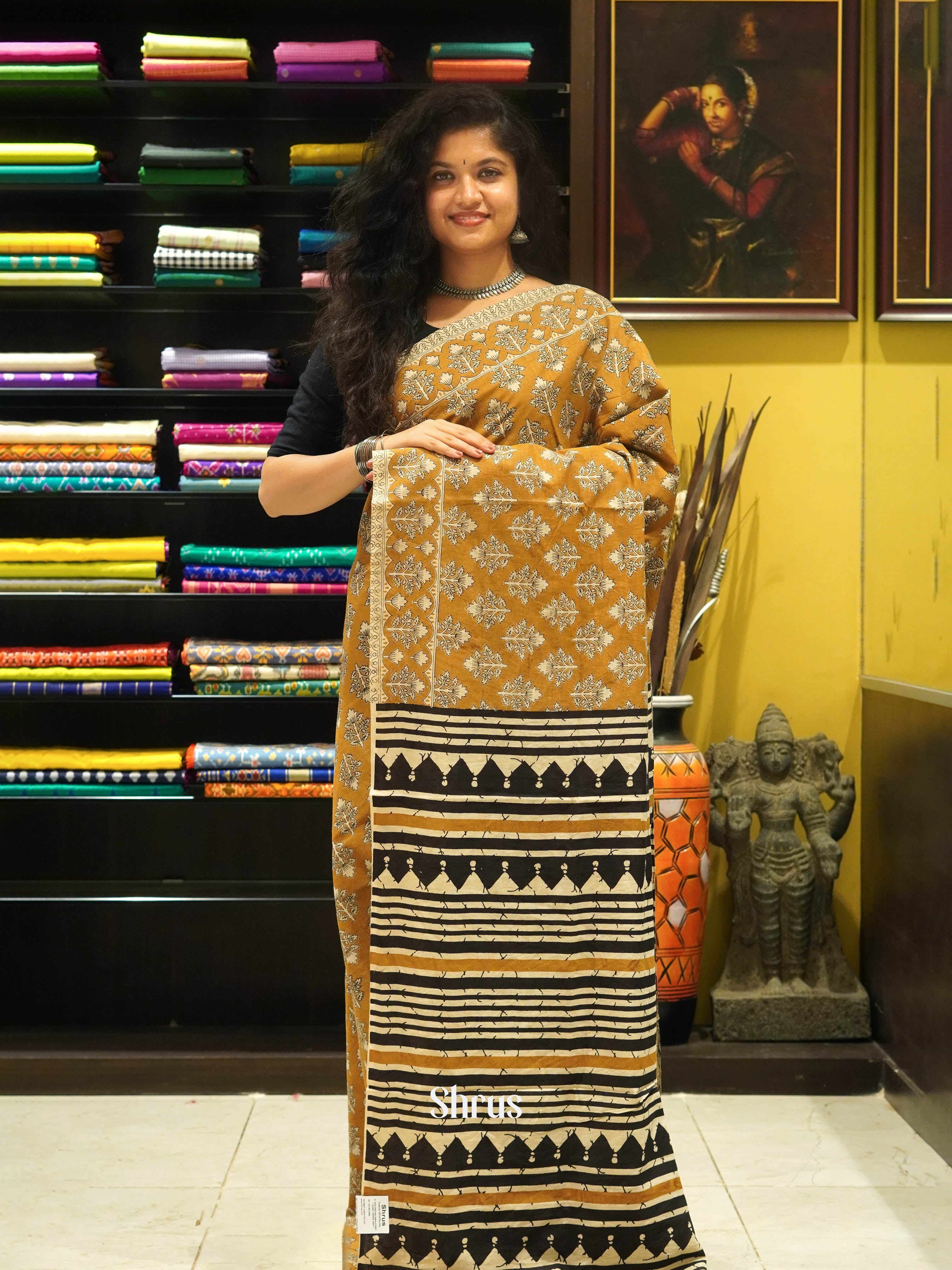 Orange & Beige - kalamkari-cotton - Shop on ShrusEternity.com