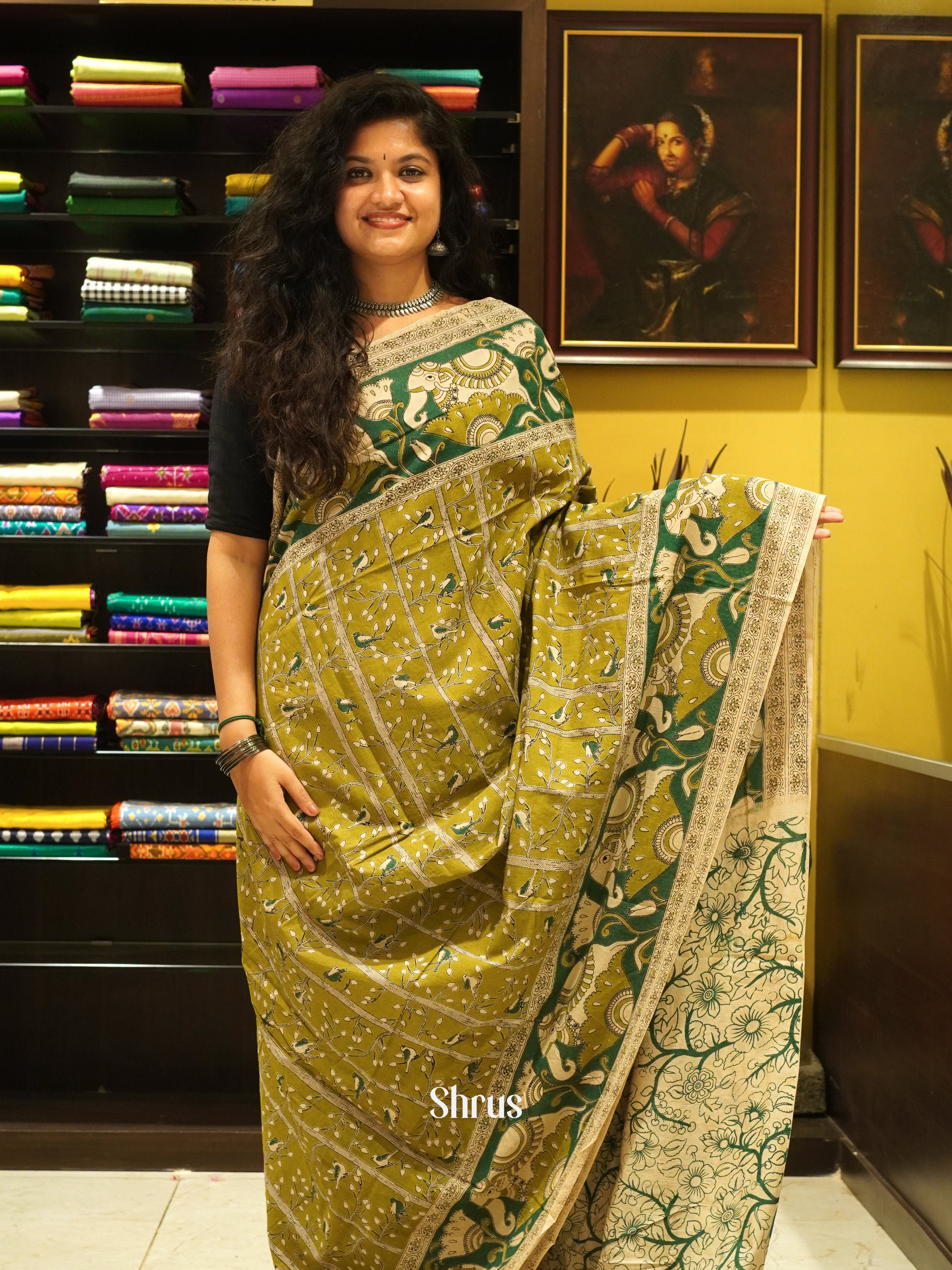 Green & Beige - kalamkari-cotton - Shop on ShrusEternity.com
