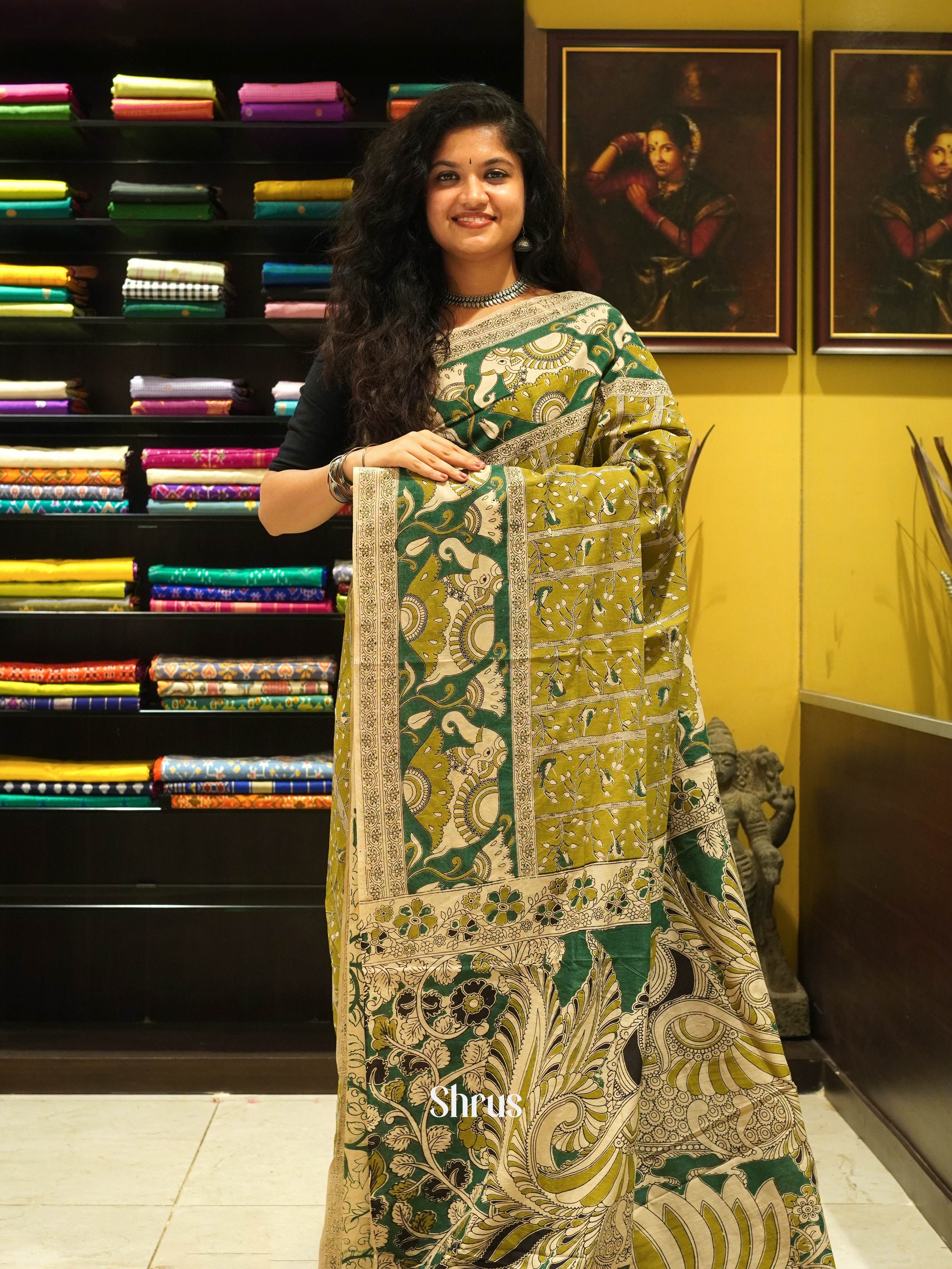 Green & Beige - kalamkari-cotton - Shop on ShrusEternity.com